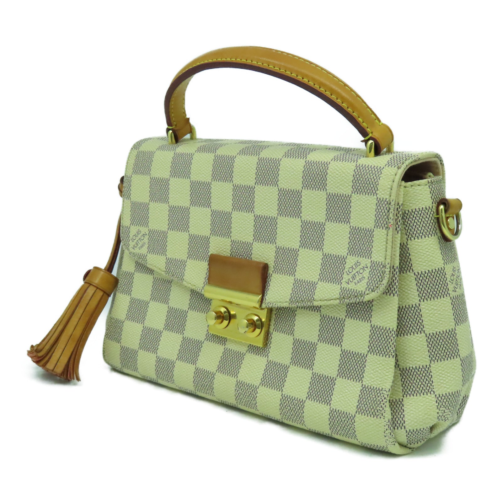 LOUIS VUITTON Damier Azur Croisette金扣手挽肩背兩用袋啡色/白色