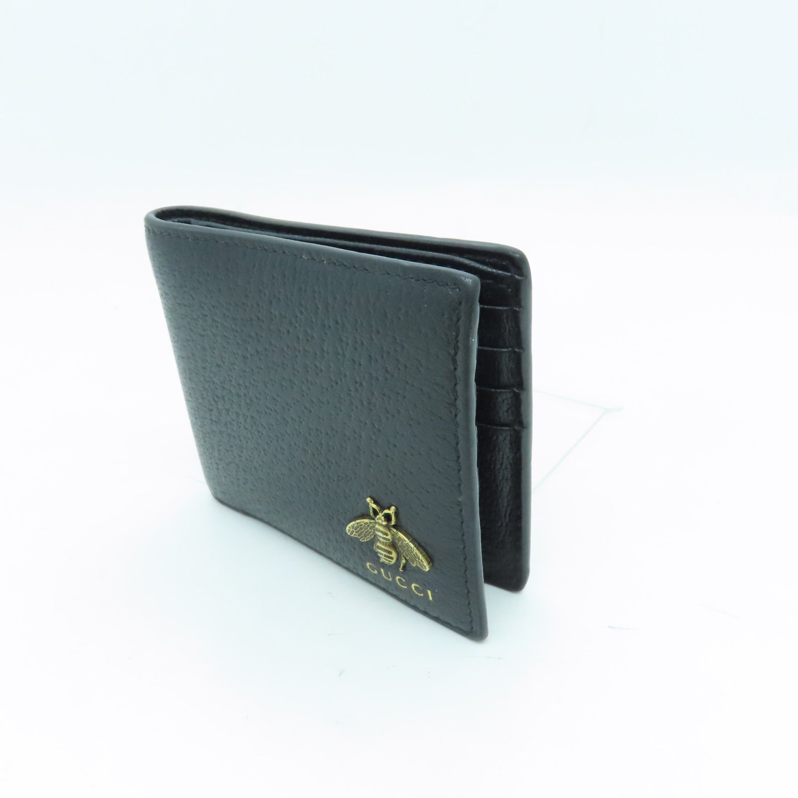 GUCCI Cowhide Leather Wallet Gold Buckle Wallet Black