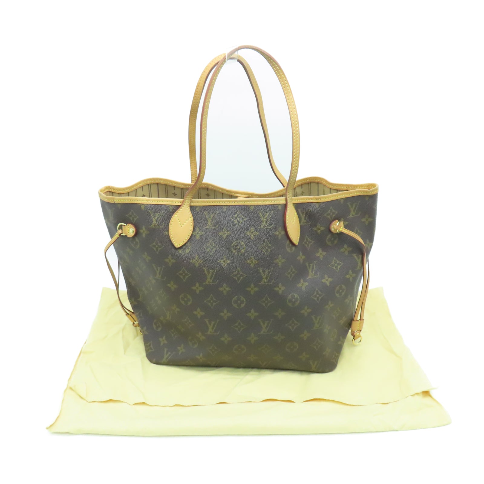 LOUIS VUITTON Monogram Neverfull MM金扣手挽袋棕色