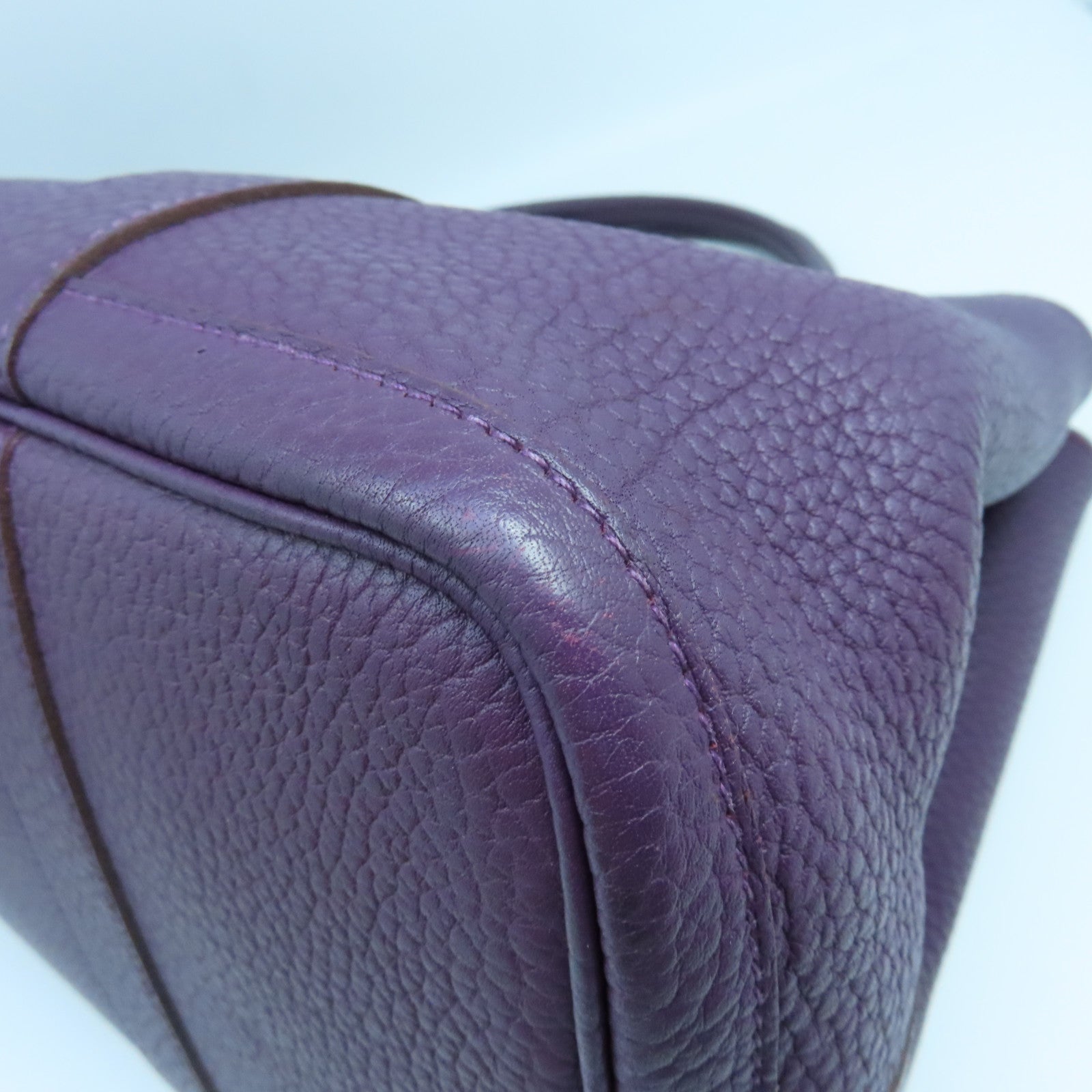 HERMES Clemence皮革Garden Party PM銀扣手挽袋海葵紫色