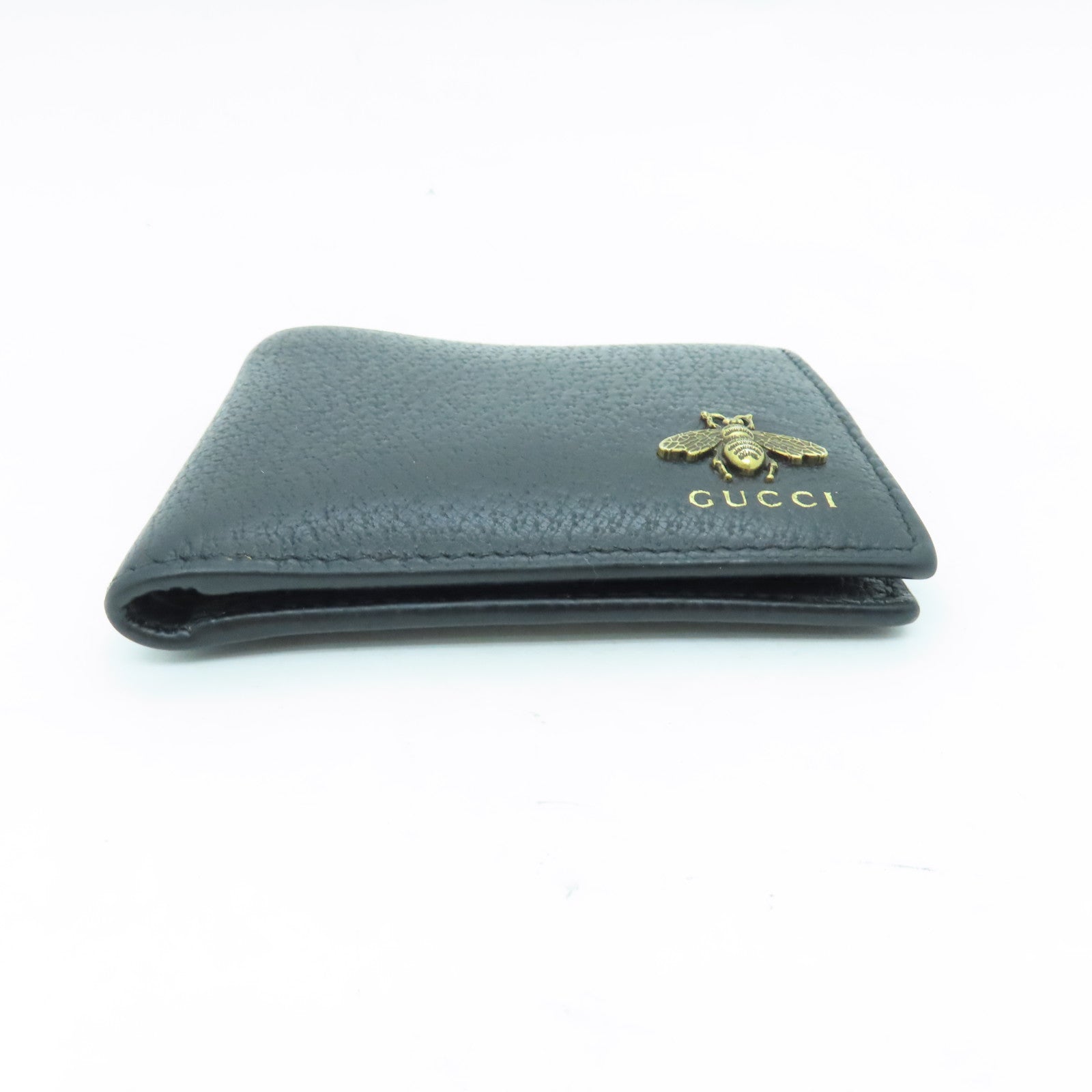 GUCCI Cowhide Leather Wallet Gold Buckle Wallet Black