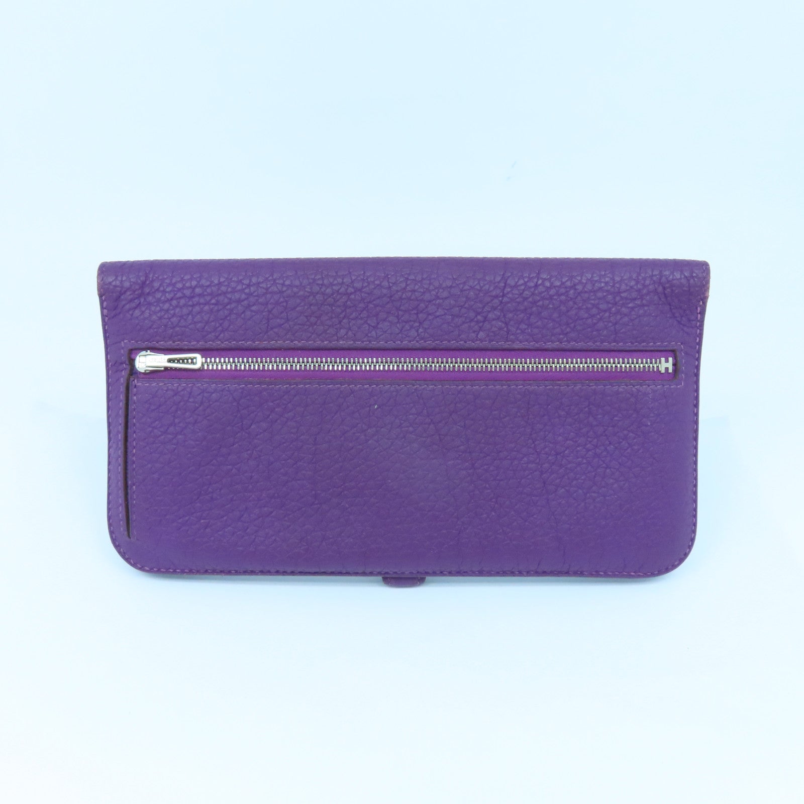 HERMES Togo Leather Dogon GM Silver Buckle Long Wallet Ultra Violet Purple