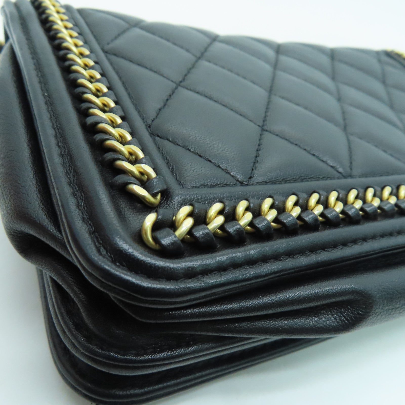 CHANEL 菱格牛皮皮革Wallet on chain链带肩背袋金扣黑色