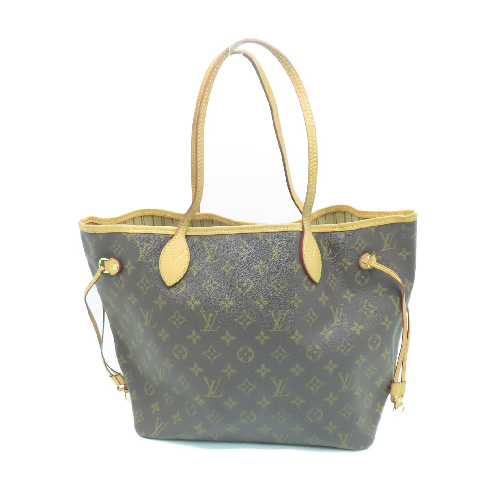 LOUIS VUITTON Monogram Neverfull MM金扣手挽袋棕色