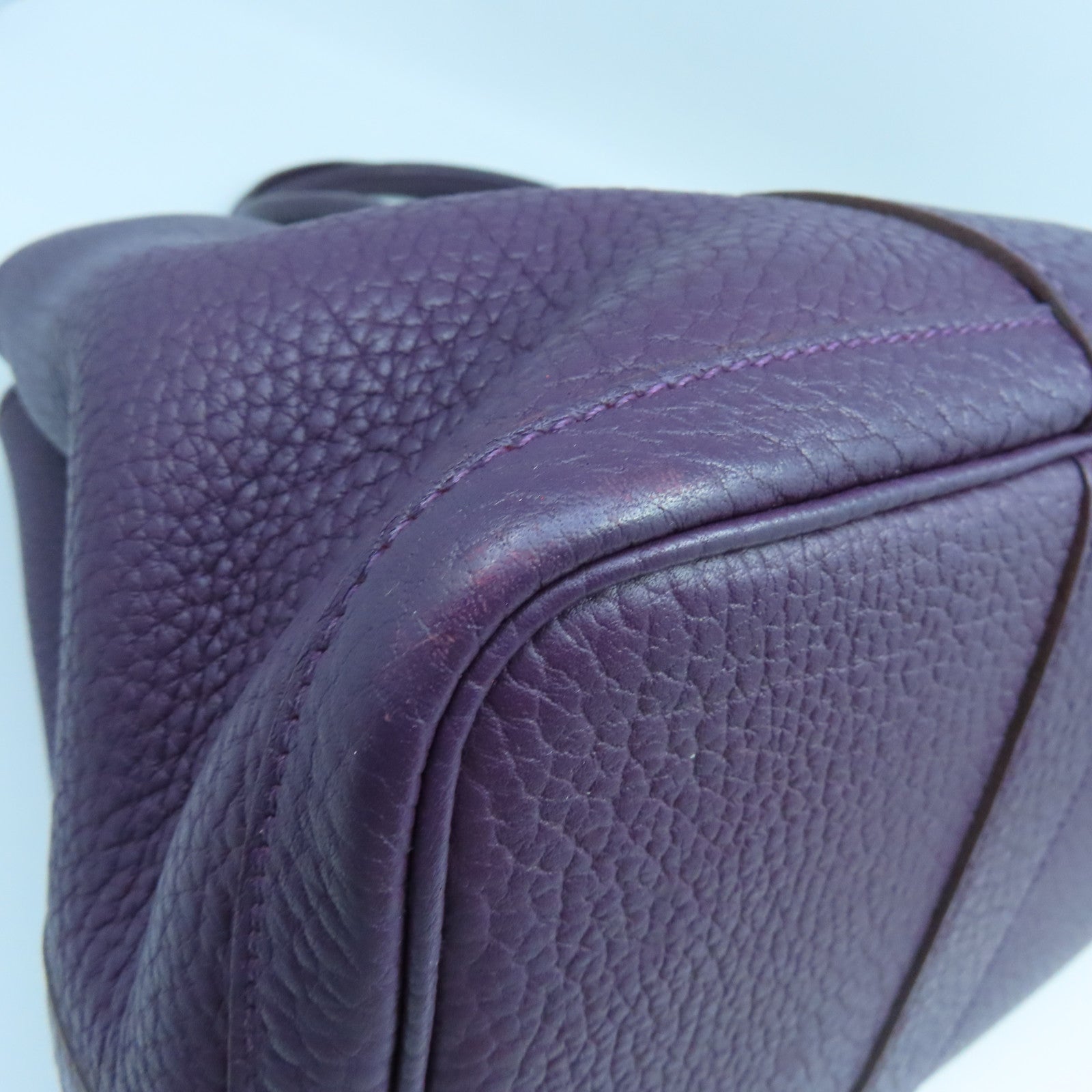 HERMES Clemence皮革Garden Party PM銀扣手挽袋海葵紫色