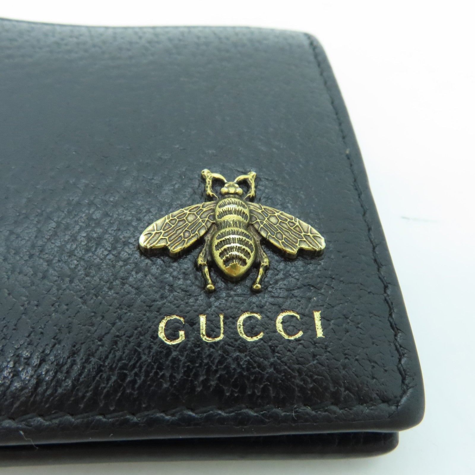 GUCCI Cowhide Leather Wallet Gold Buckle Wallet Black