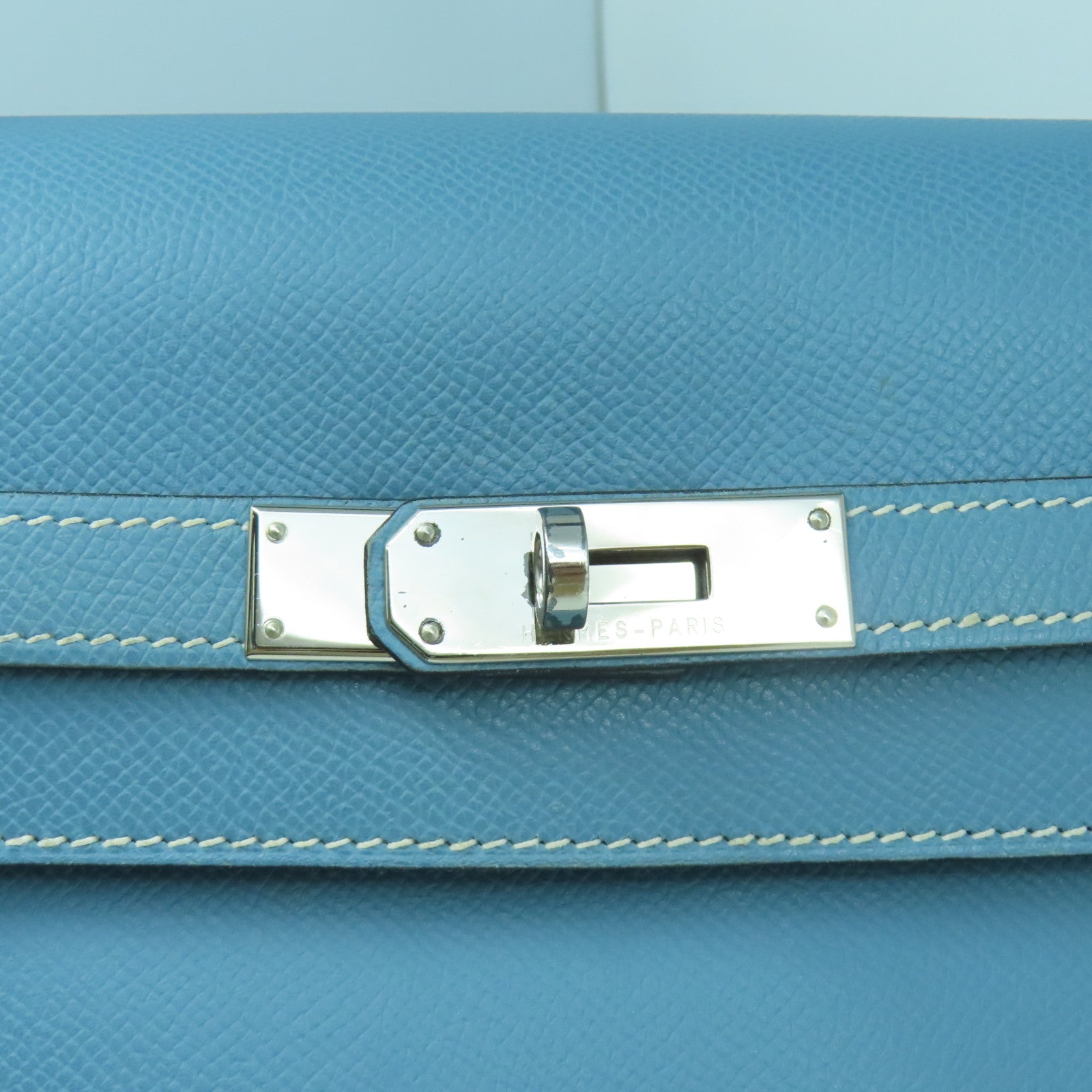 HERMES 【激減優惠】Epsom皮革Kelly 35銀扣手挽肩背兩用袋牛仔藍