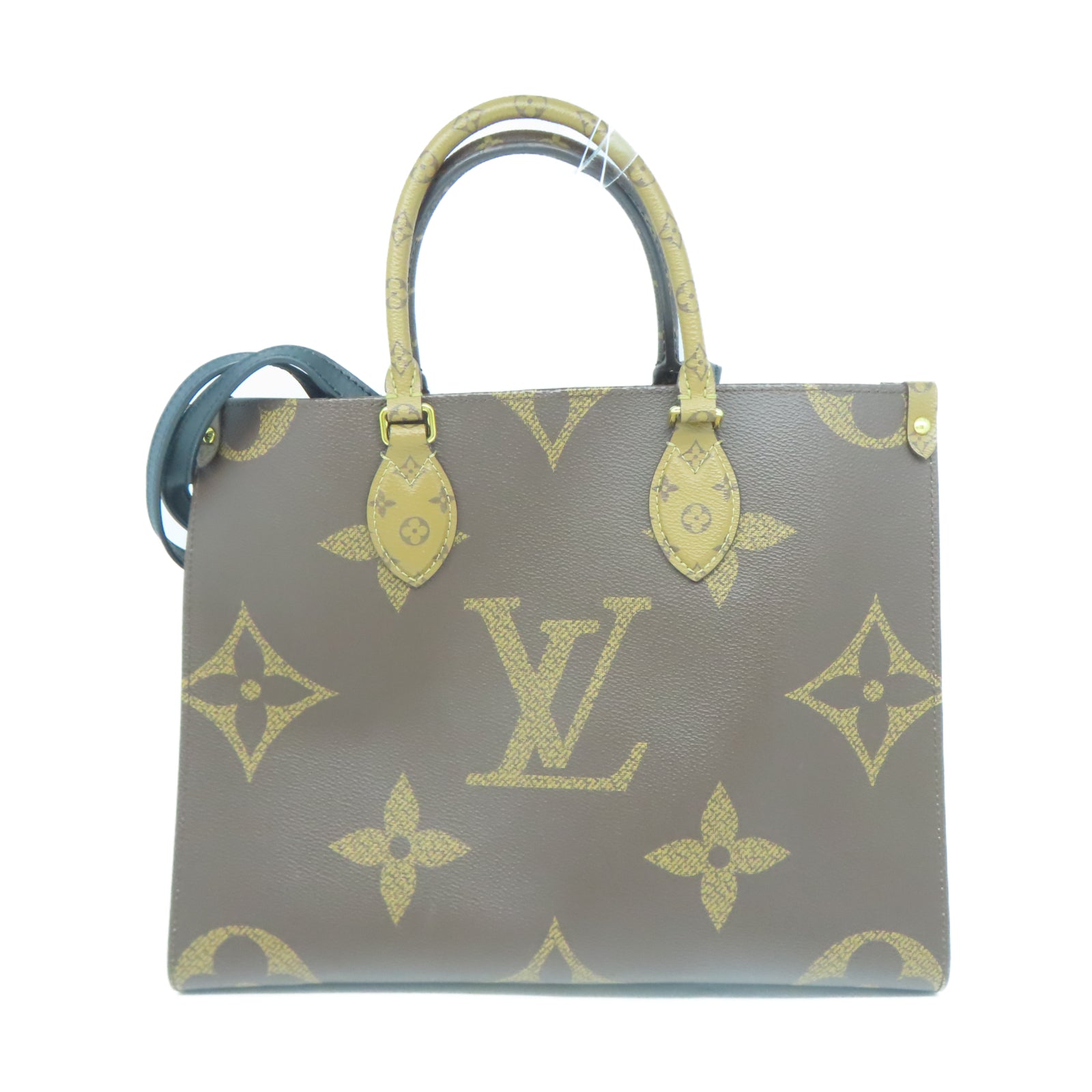 LOUIS VUITTON Monogram Giant On The Go MM金扣手挽肩背兩用袋棕色