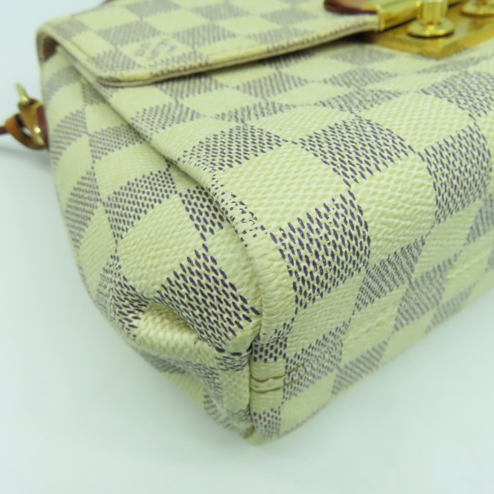 LOUIS VUITTON Damier Azur Croisette金扣手挽肩背兩用袋啡色/白色