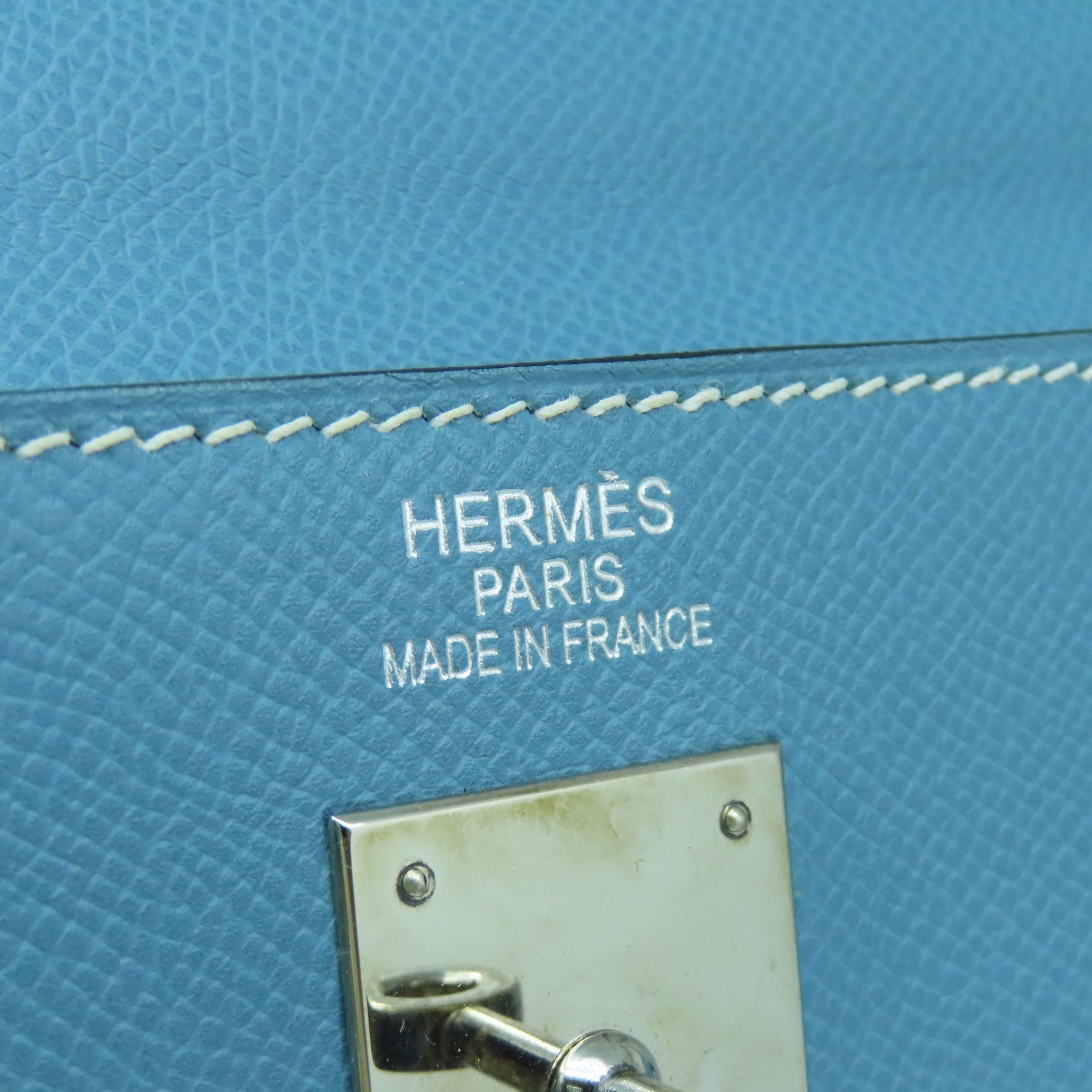 HERMES 【激減優惠】Epsom皮革Kelly 35銀扣手挽肩背兩用袋牛仔藍