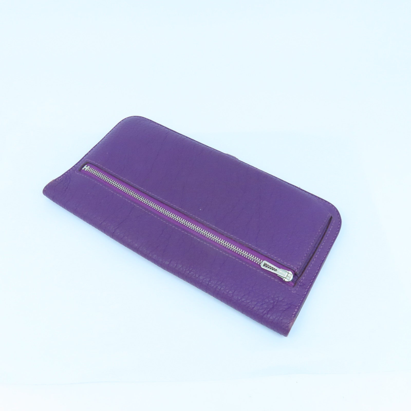 HERMES Togo Leather Dogon GM Silver Buckle Long Wallet Ultra Violet Purple
