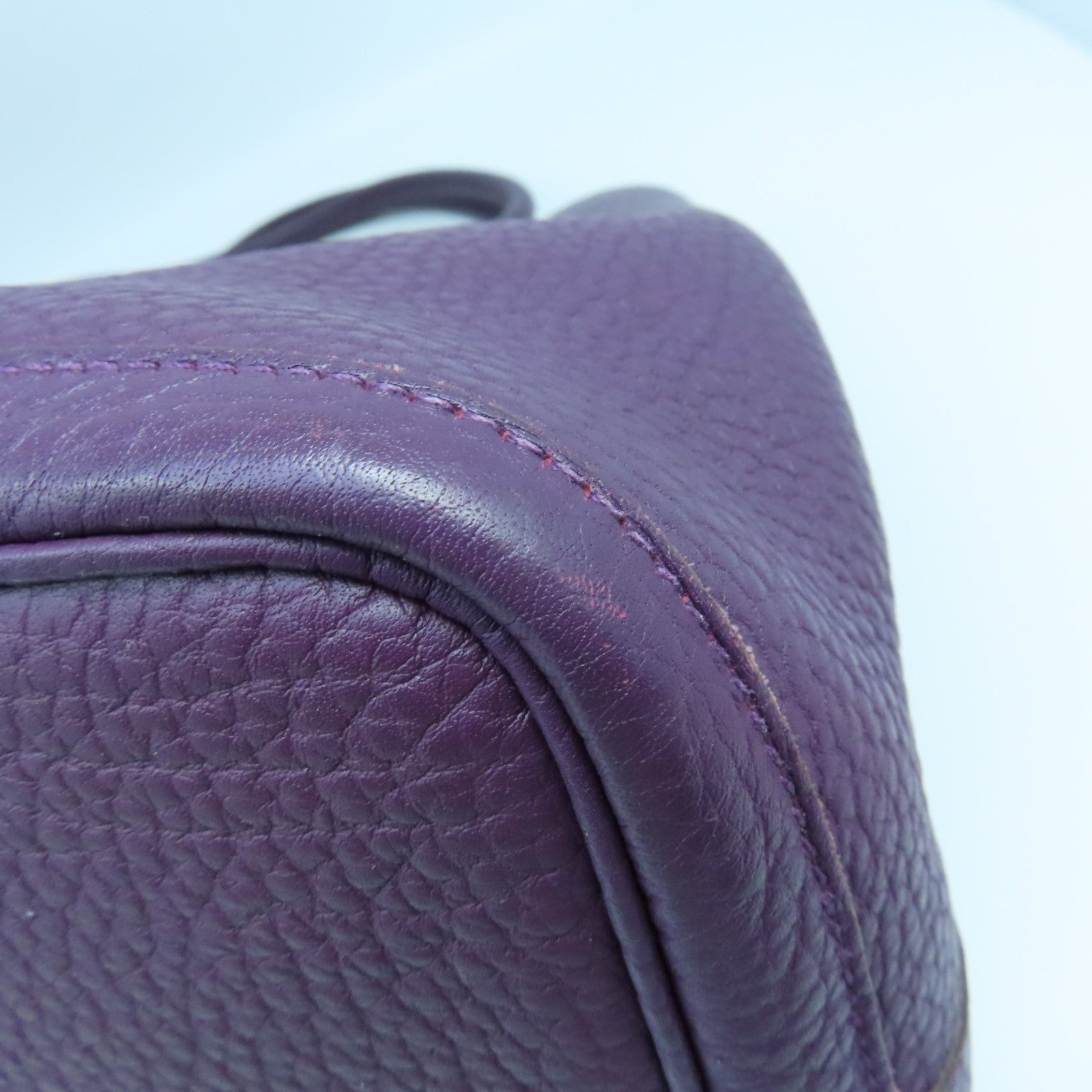HERMES Clemence皮革Garden Party PM銀扣手挽袋海葵紫色