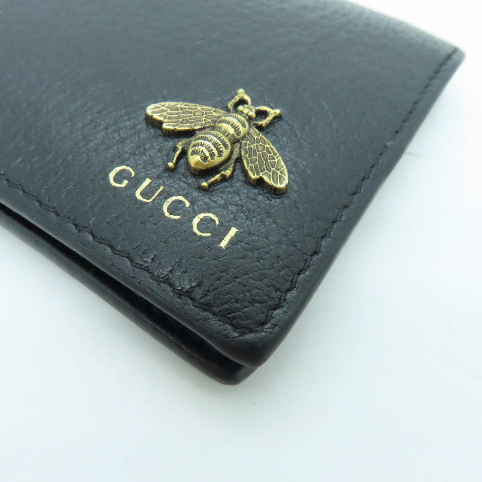 GUCCI Cowhide Leather Wallet Gold Buckle Wallet Black