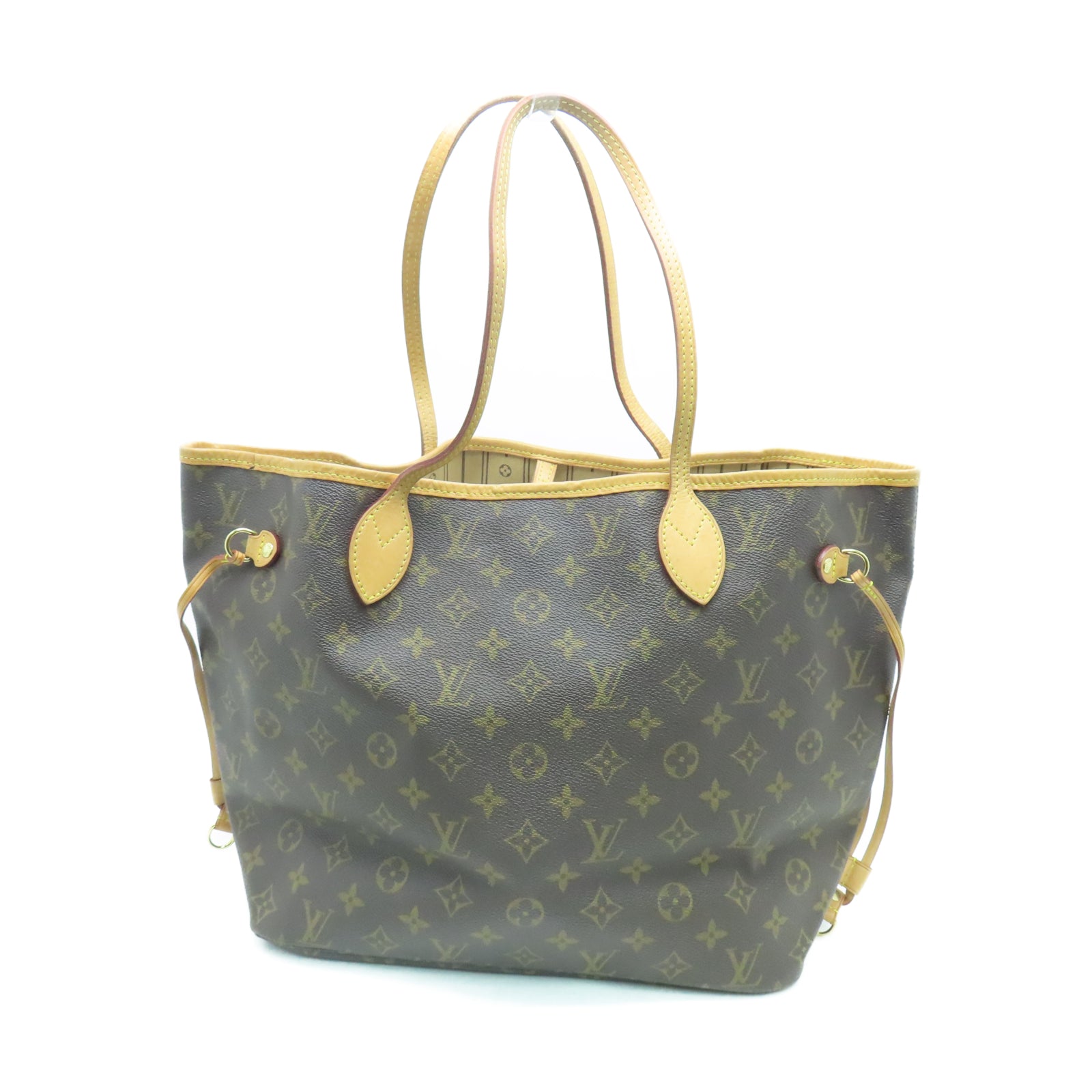 LOUIS VUITTON Monogram Neverfull MM金扣手挽袋棕色
