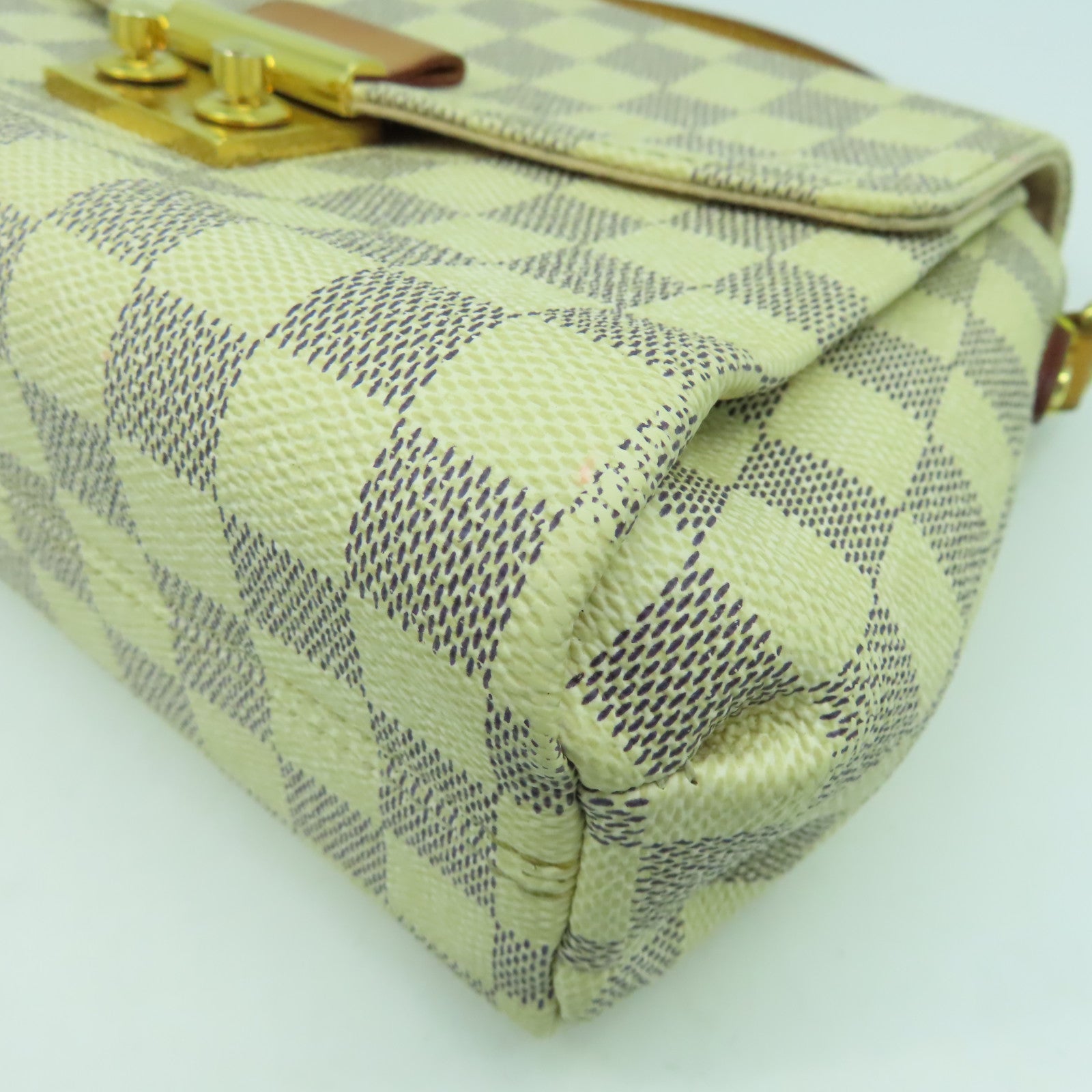 LOUIS VUITTON Damier Azur Croisette金扣手挽肩背兩用袋啡色/白色