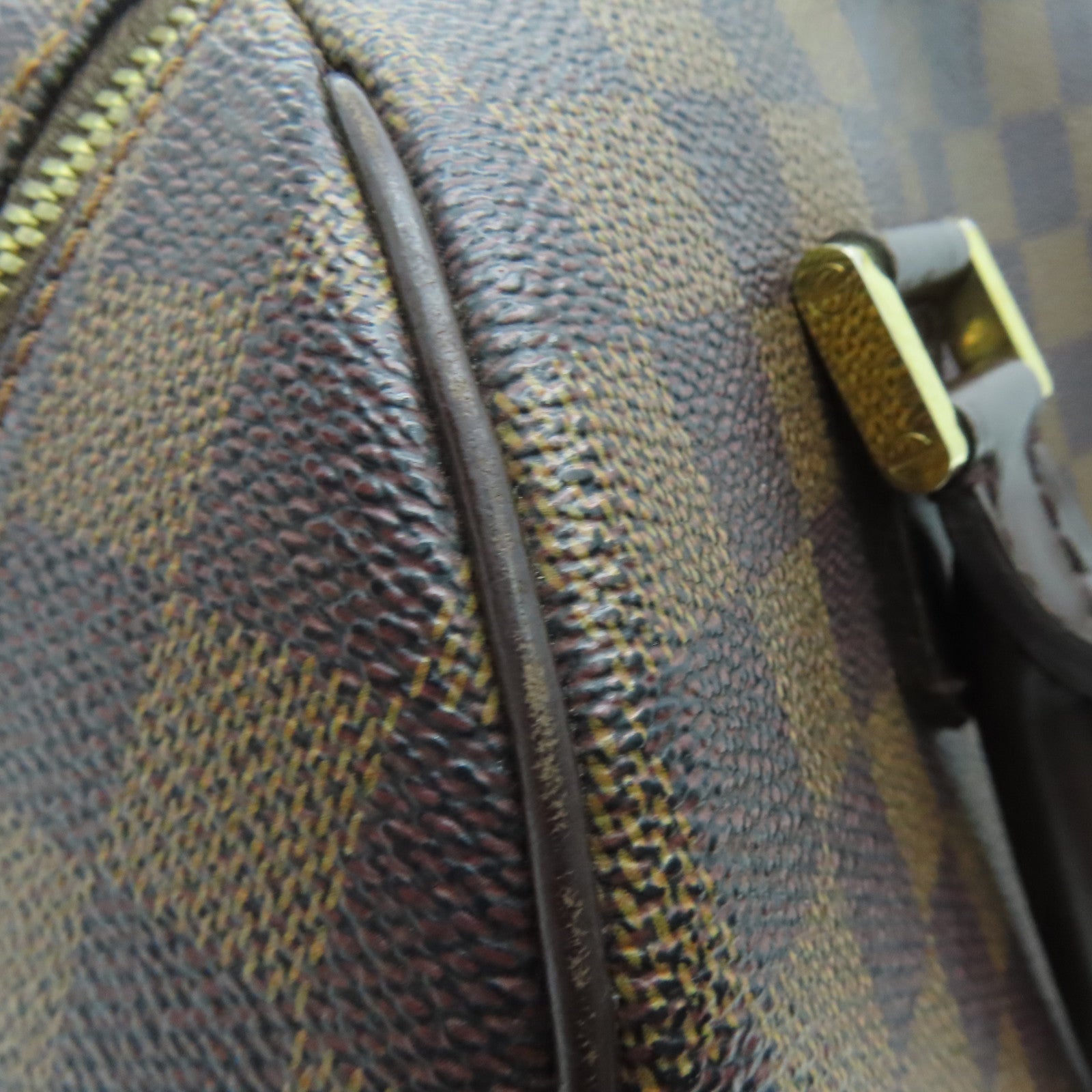 LOUIS VUITTON Damier Ribera MM Handbag gold buckle handle bag brown N41434