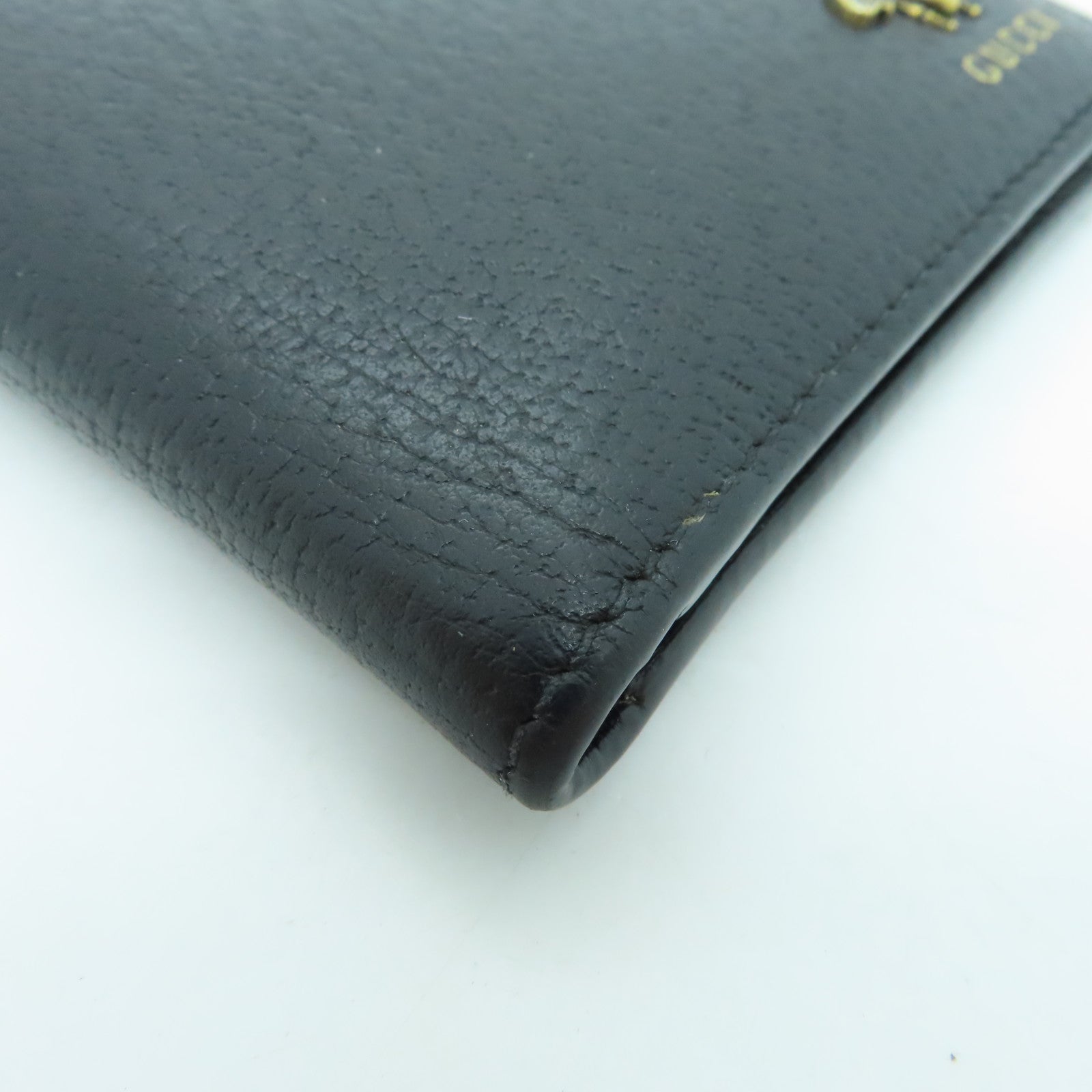 GUCCI Cowhide Leather Wallet Gold Buckle Wallet Black