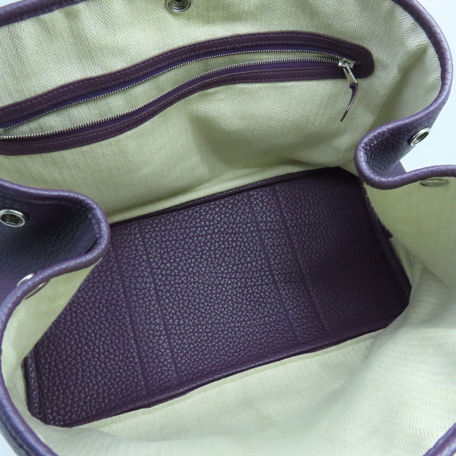 HERMES Clemence皮革Garden Party PM銀扣手挽袋海葵紫色