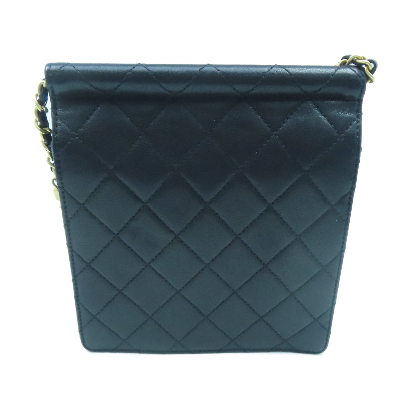 CHANEL 菱格牛皮皮革Chain Shoulder金扣鏈帶肩背袋黑色