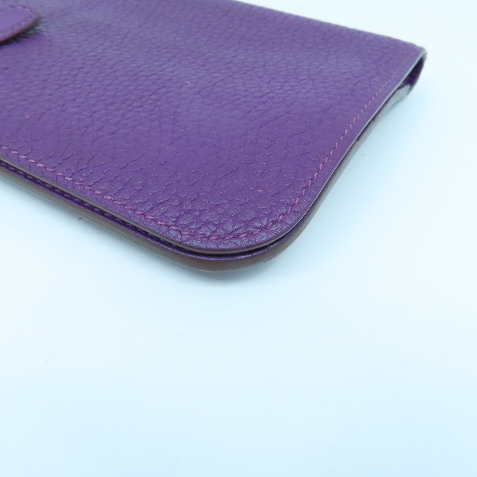 HERMES Togo Leather Dogon GM Silver Buckle Long Wallet Ultra Violet Purple