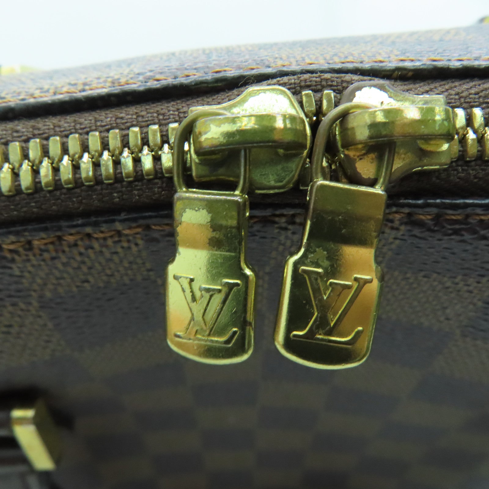 LOUIS VUITTON Damier Ribera MM Handbag gold buckle handle bag brown N41434