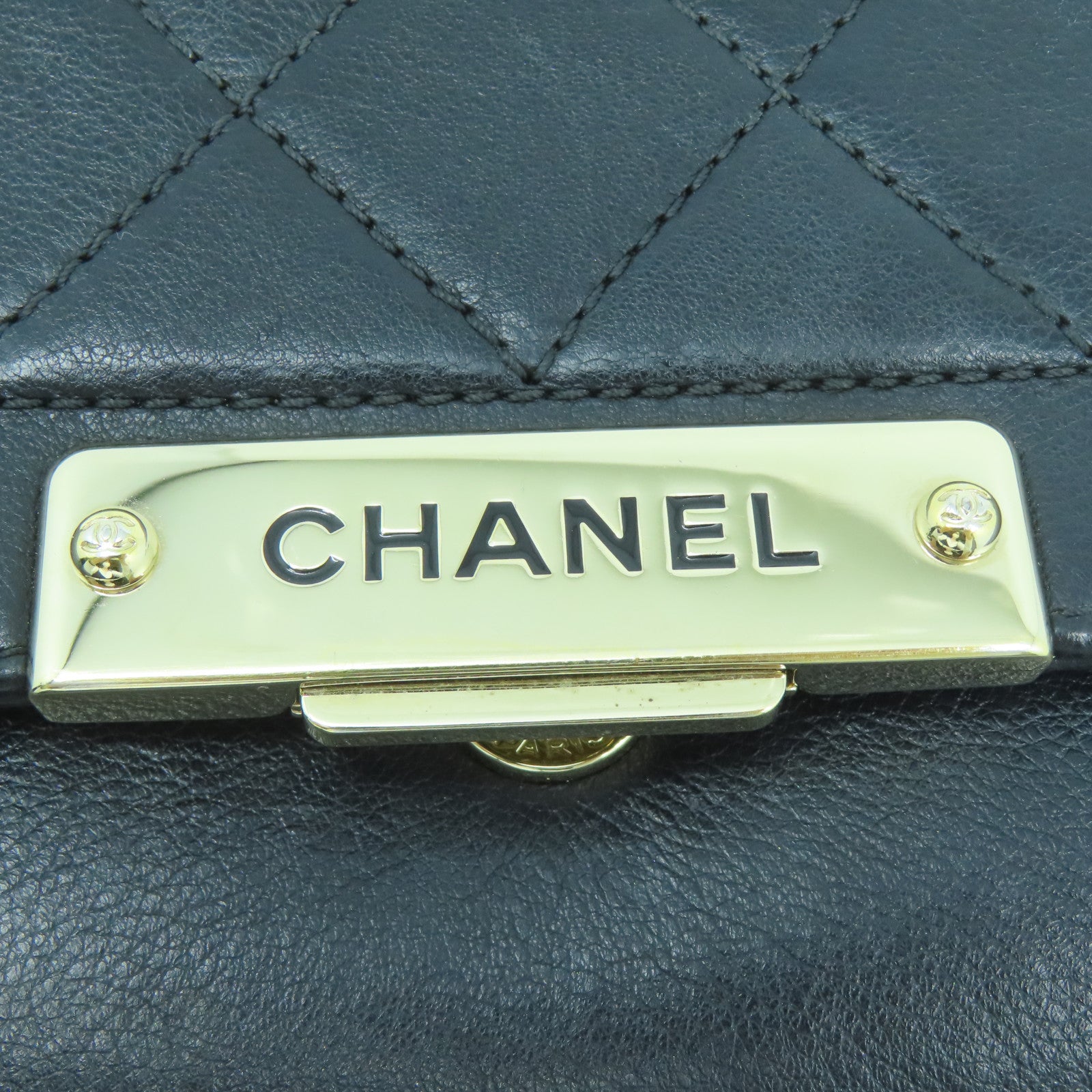 CHANEL 菱格牛皮皮革2WayShoulderBag金扣手挽肩背兩用袋黑色