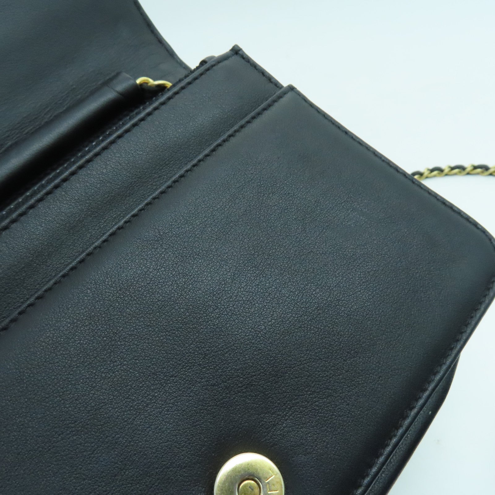 CHANEL 菱格牛皮皮革Wallet on chain链带肩背袋金扣黑色