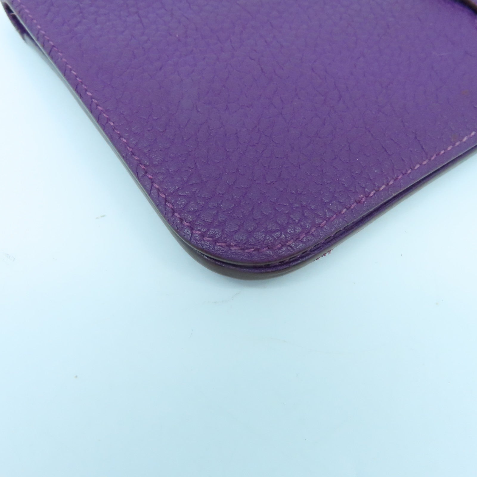 HERMES Togo Leather Dogon GM Silver Buckle Long Wallet Ultra Violet Purple