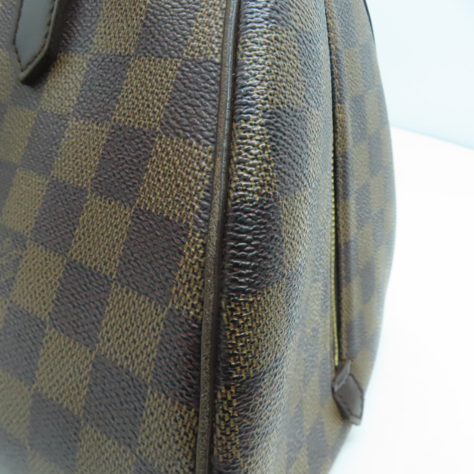 LOUIS VUITTON Damier Ribera MM Handbag gold buckle handle bag brown N41434