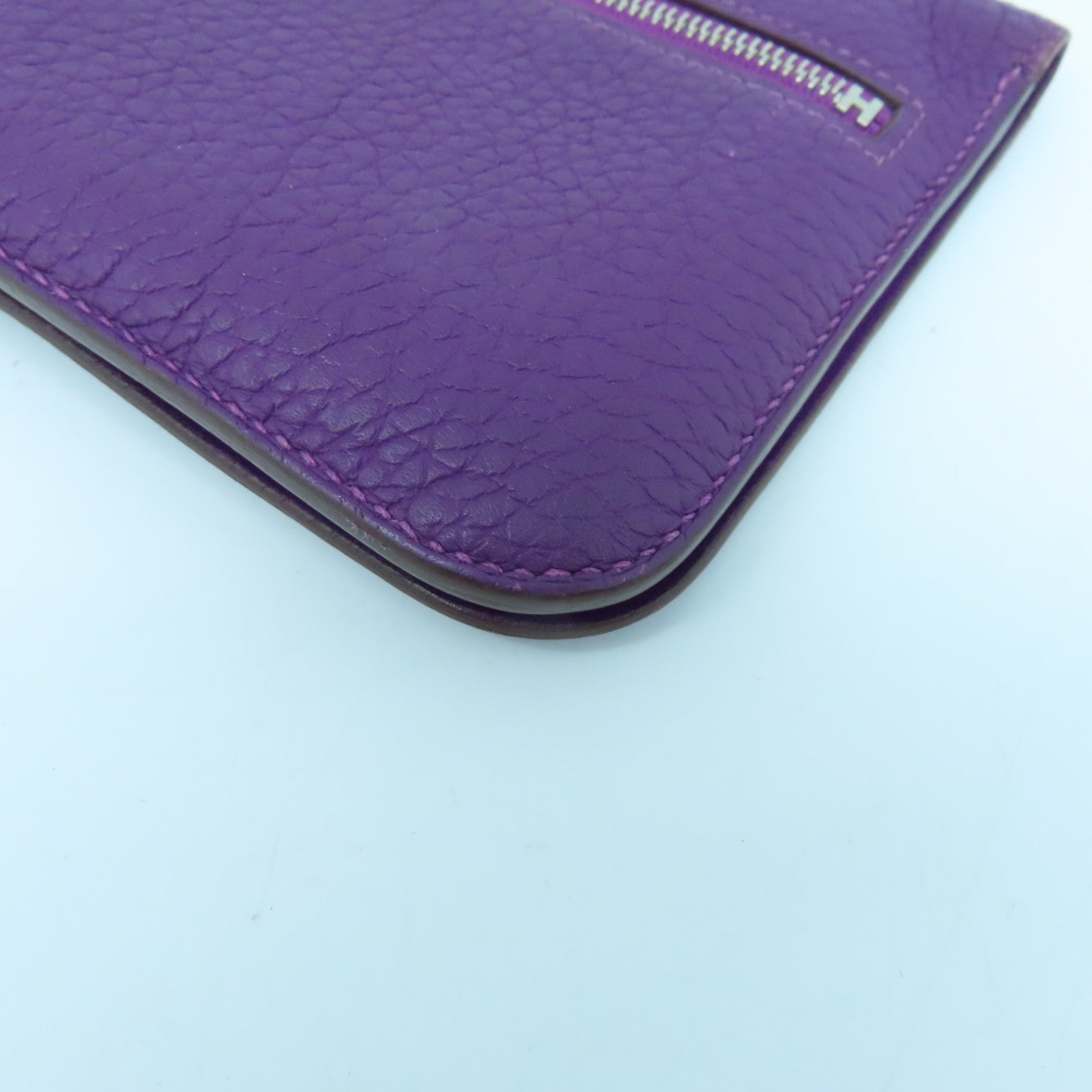 HERMES Togo Leather Dogon GM Silver Buckle Long Wallet Ultra Violet Purple
