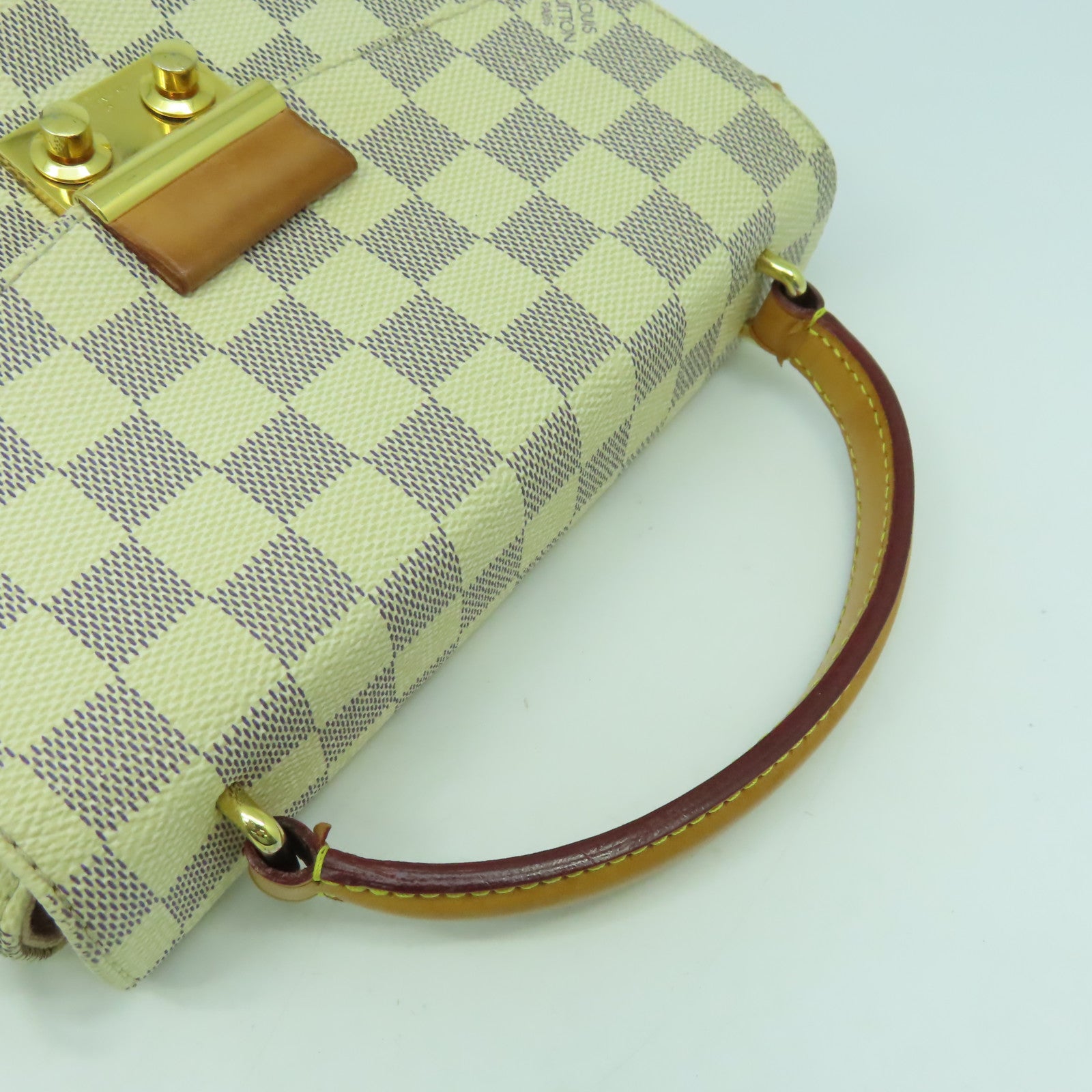 LOUIS VUITTON Damier Azur Croisette金扣手挽肩背兩用袋啡色/白色