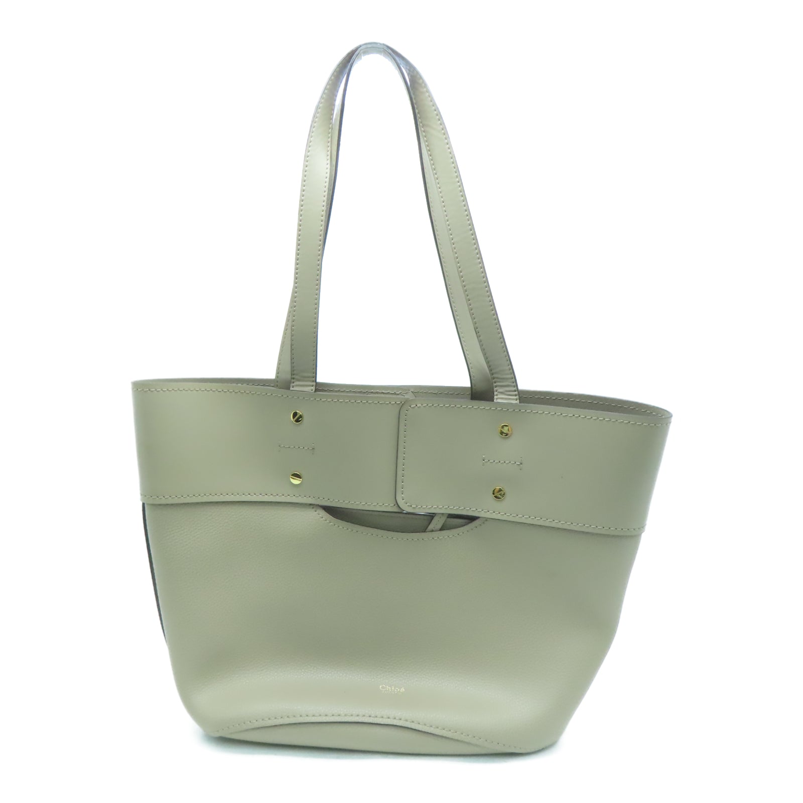 Chloe 牛皮皮革Shoulder Bag金扣肩背袋米色