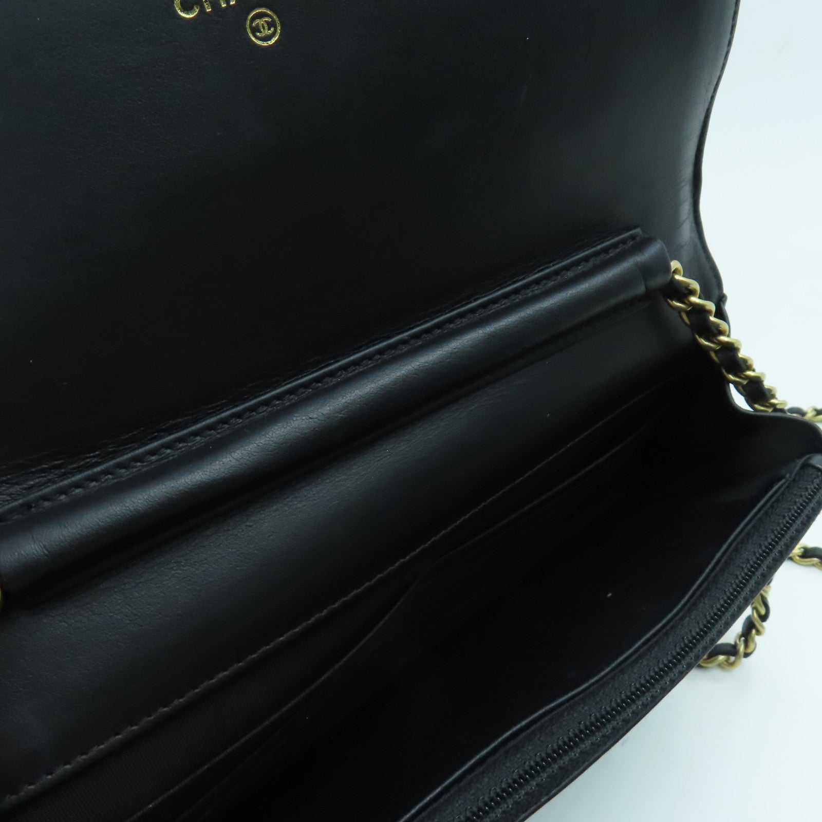 CHANEL 菱格牛皮皮革Wallet on chain链带肩背袋金扣黑色