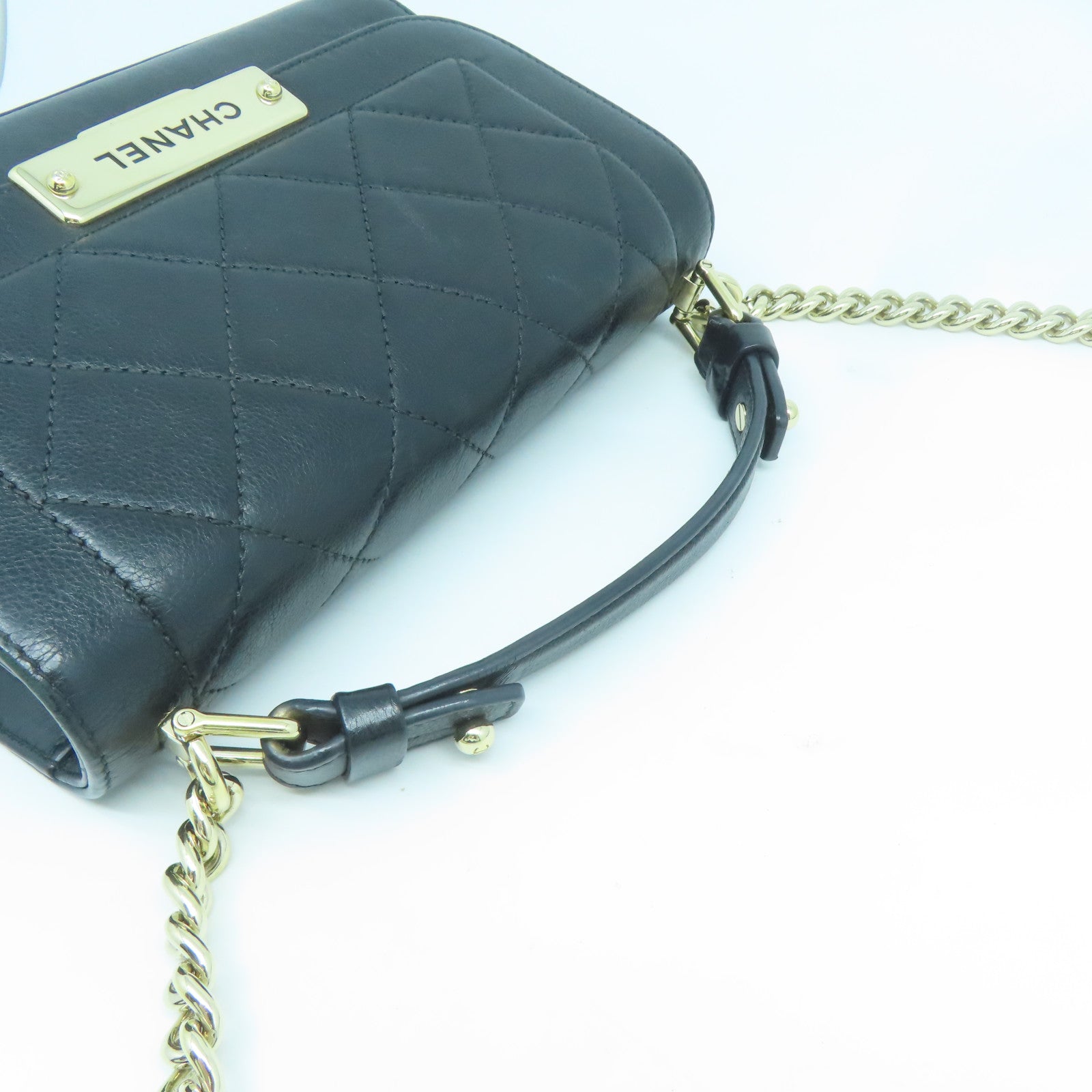 CHANEL 菱格牛皮皮革2WayShoulderBag金扣手挽肩背兩用袋黑色