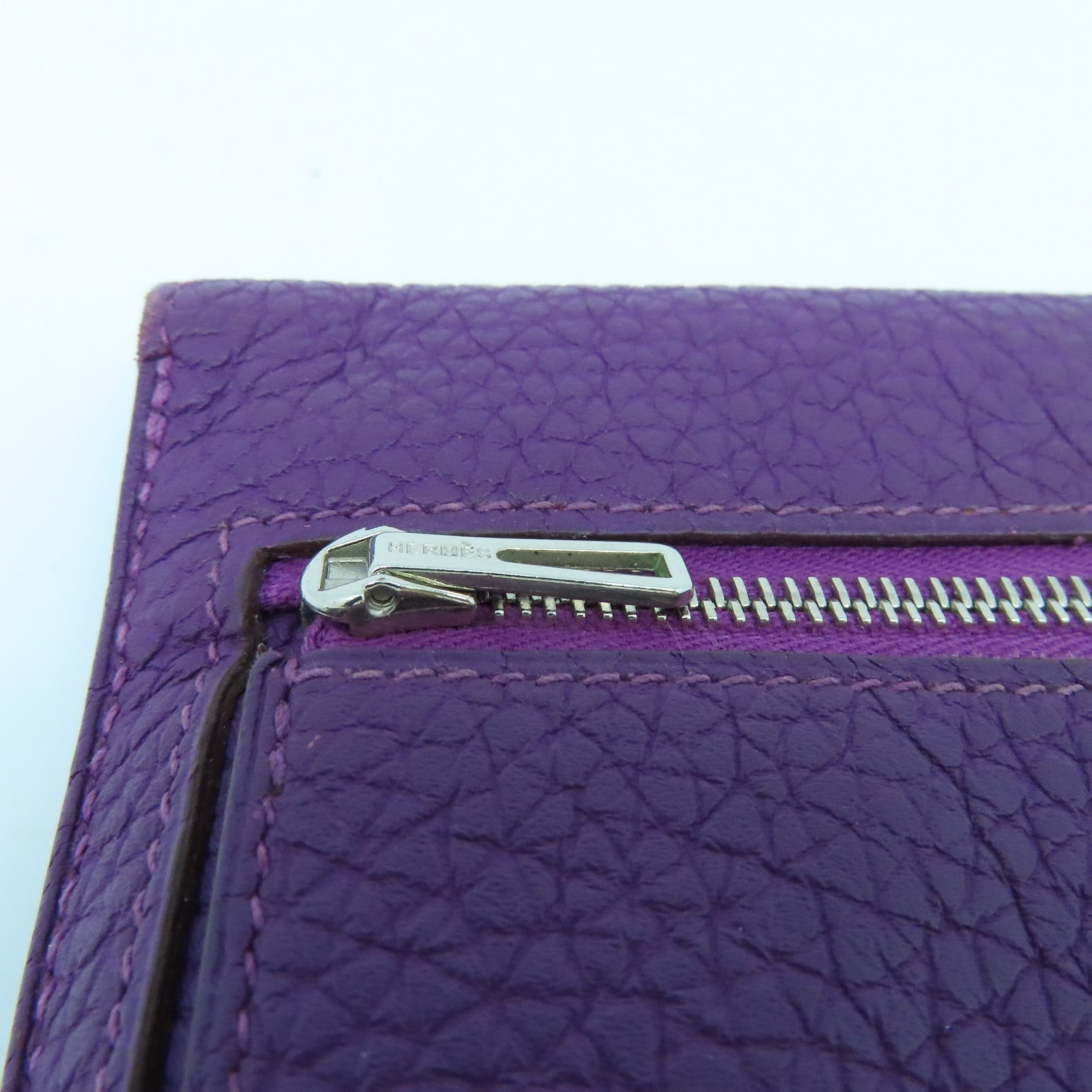 HERMES Togo Leather Dogon GM Silver Buckle Long Wallet Ultra Violet Purple