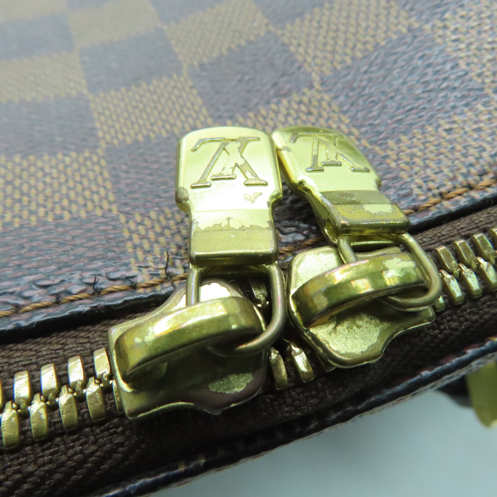 LOUIS VUITTON Damier Ribera MM Handbag gold buckle handle bag brown N41434