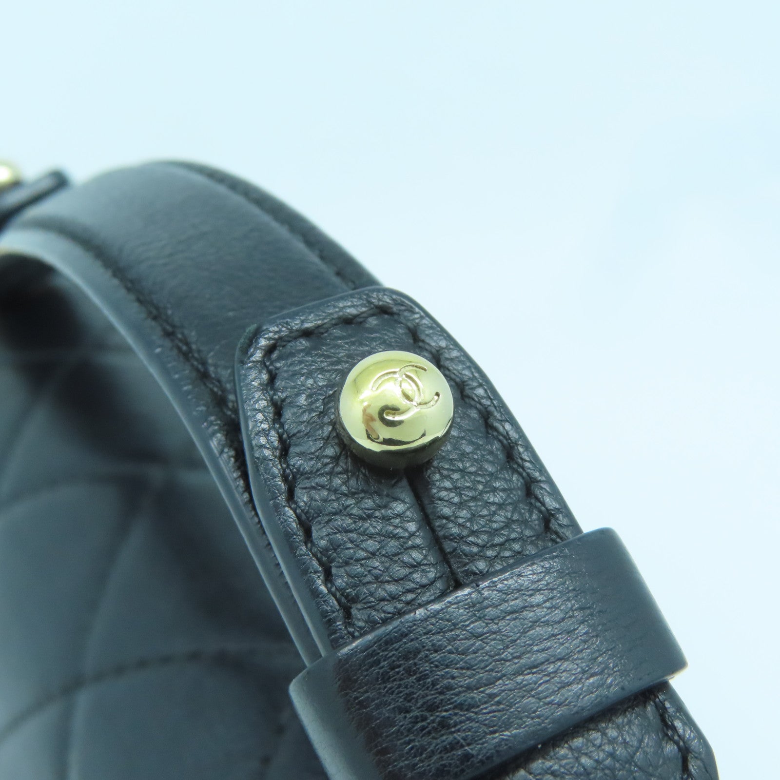 CHANEL 菱格牛皮皮革2WayShoulderBag金扣手挽肩背兩用袋黑色