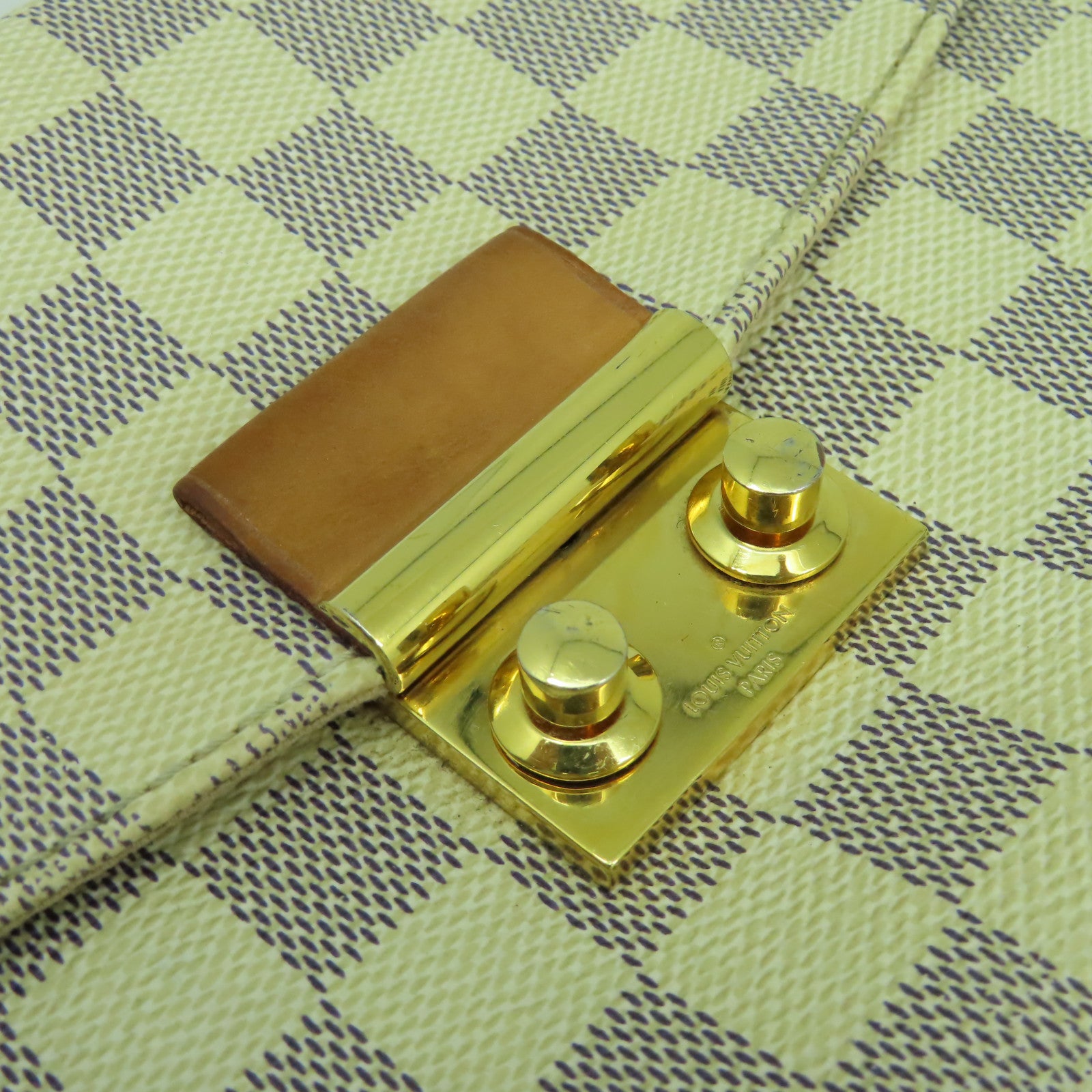 LOUIS VUITTON Damier Azur Croisette金扣手挽肩背兩用袋啡色/白色