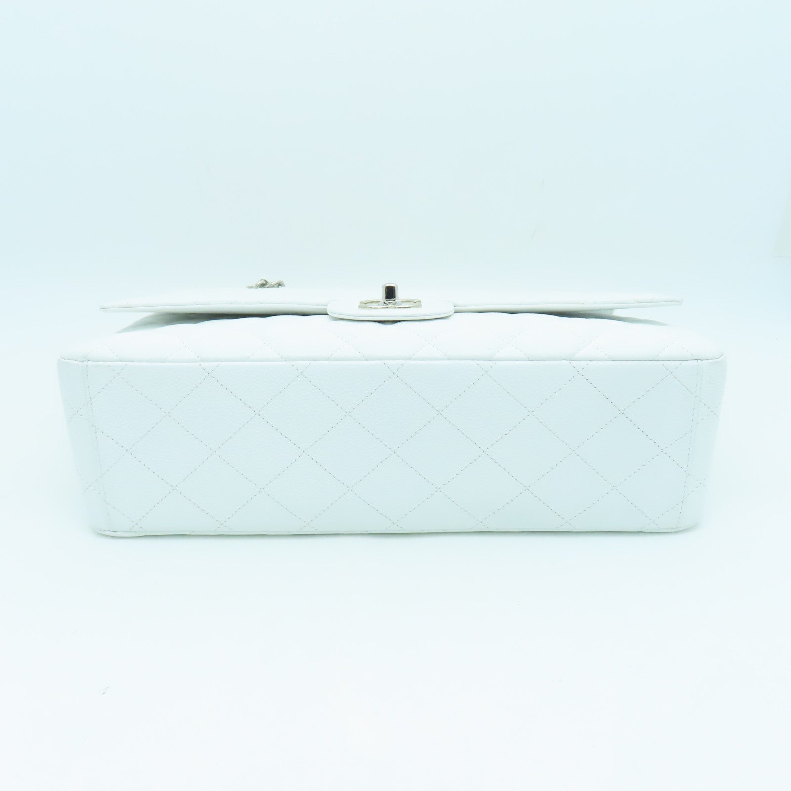 CHANEL Caviar Leather Classic Maxi Jumbo Silver Buckle Chain Shoulder Bag White
