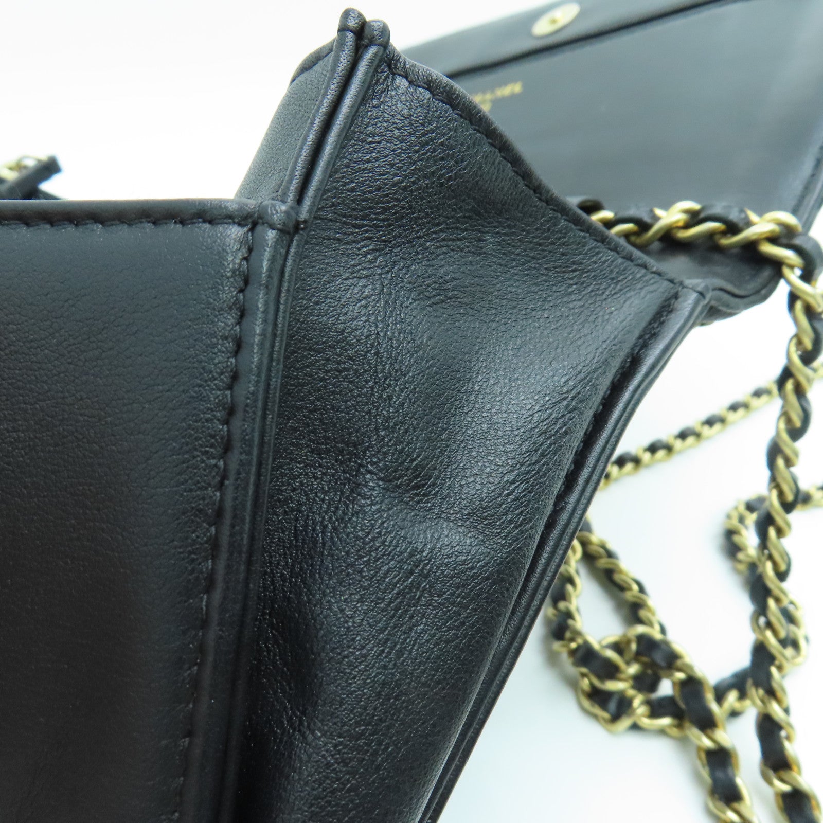 CHANEL 菱格牛皮皮革Wallet on chain链带肩背袋金扣黑色