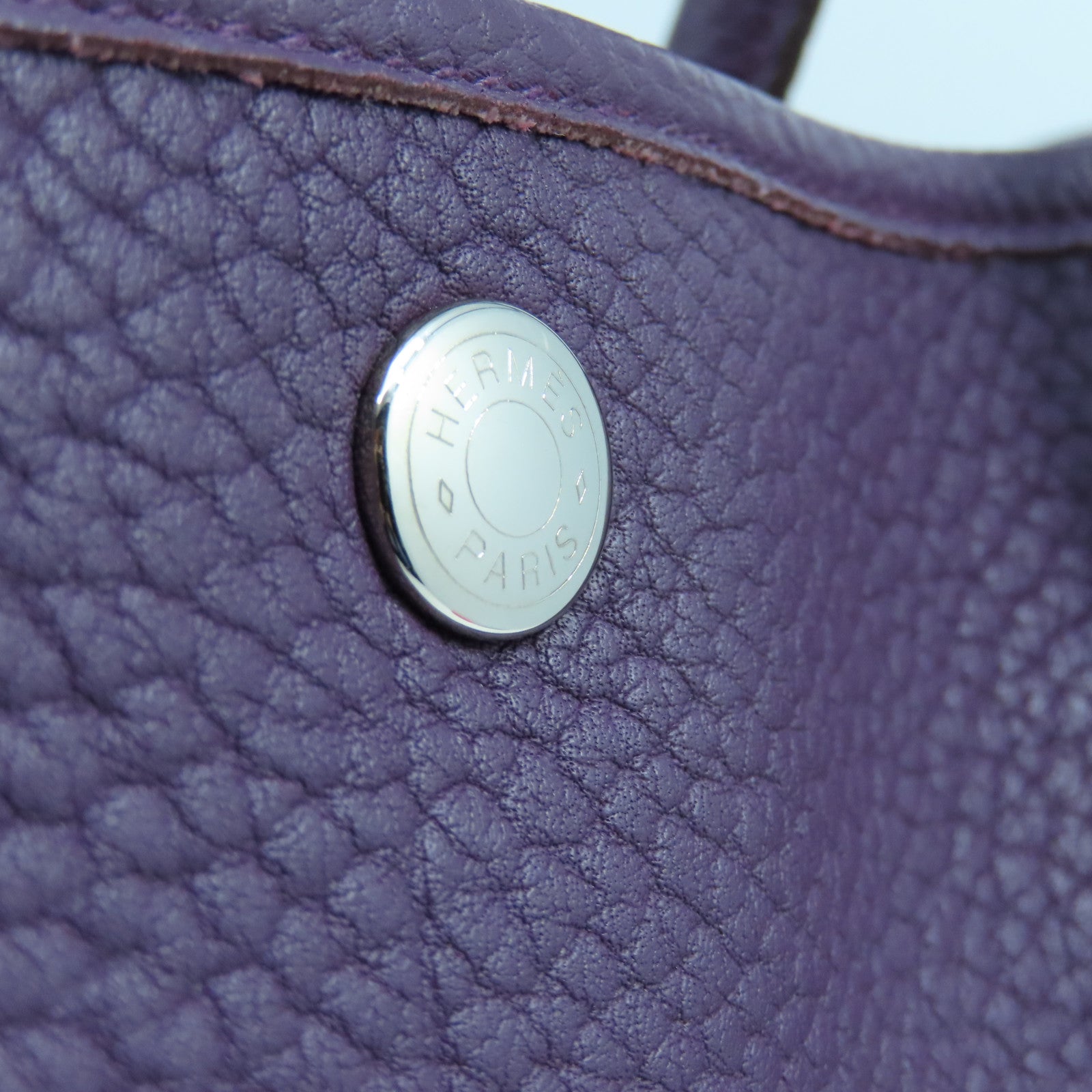 HERMES Clemence皮革Garden Party PM銀扣手挽袋海葵紫色