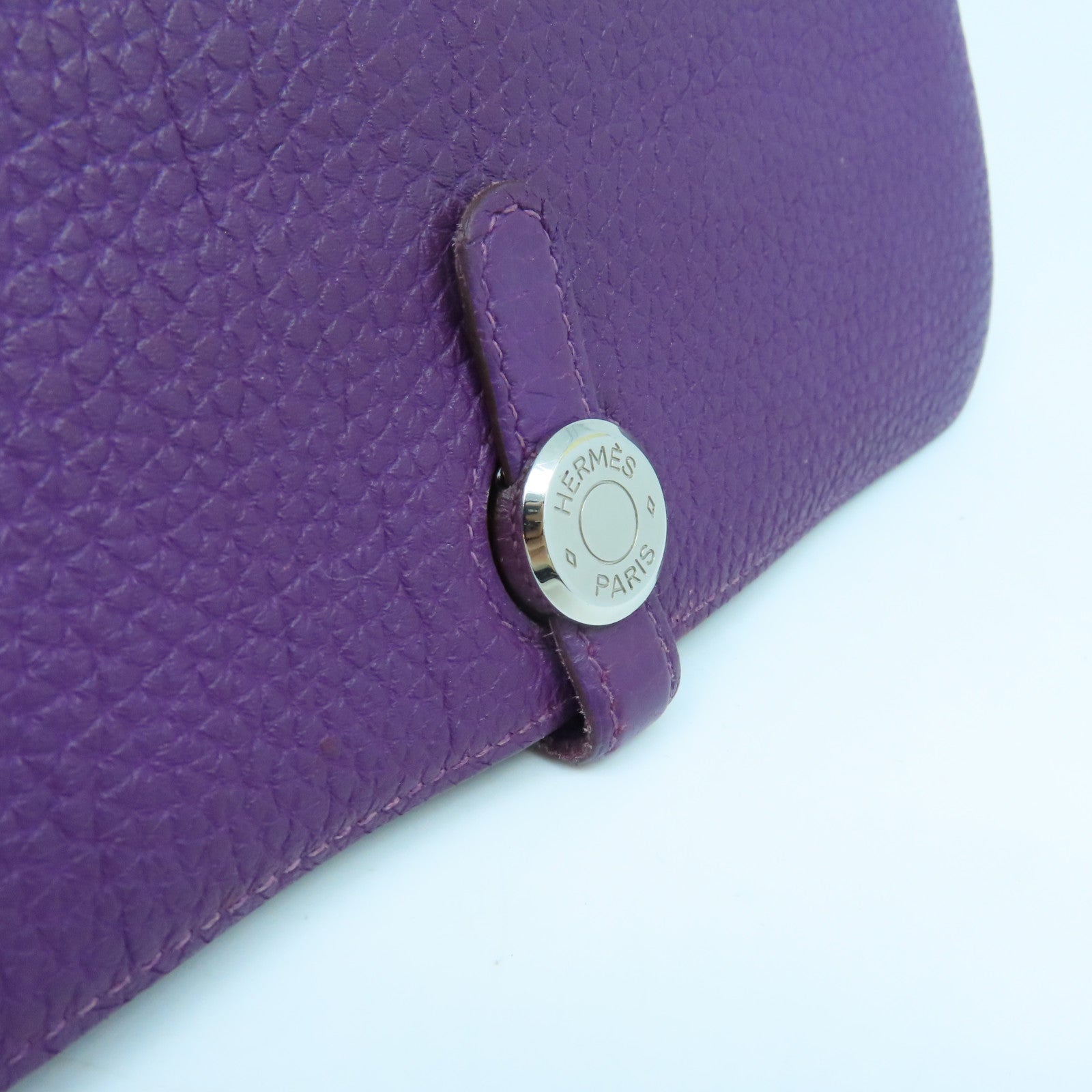 HERMES Togo Leather Dogon GM Silver Buckle Long Wallet Ultra Violet Purple