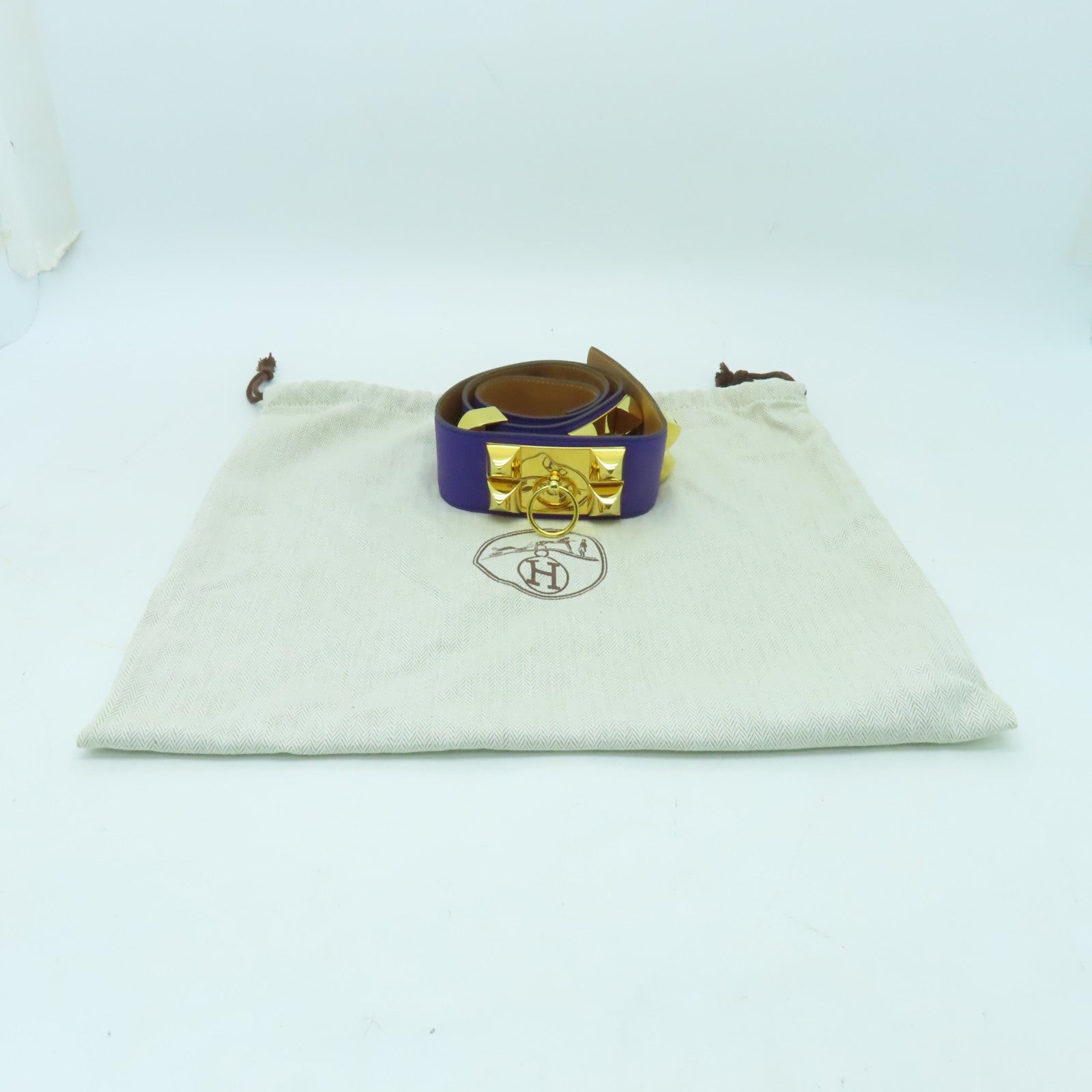 HERMES Epsom皮革COLLIER DE CHIEN BELT金扣皮帶紫色