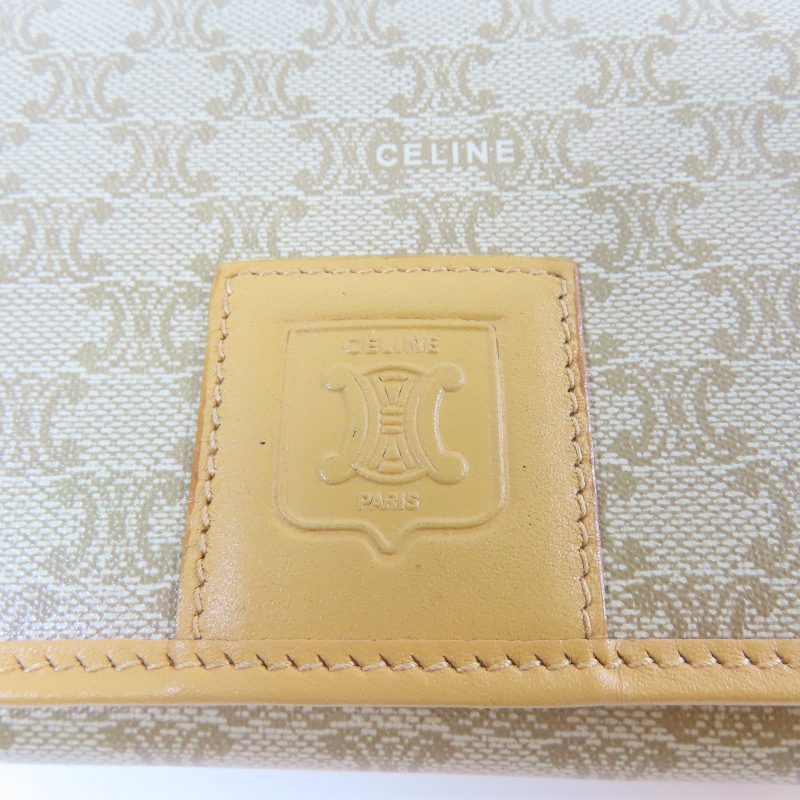 CELINE 塗層帆布/皮革Long Wallet金扣長錢包米色/淺啡色