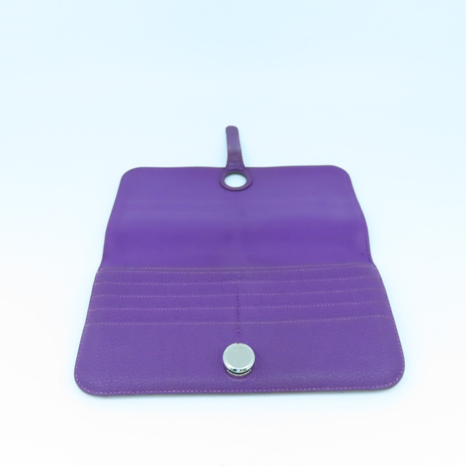 HERMES Togo Leather Dogon GM Silver Buckle Long Wallet Ultra Violet Purple