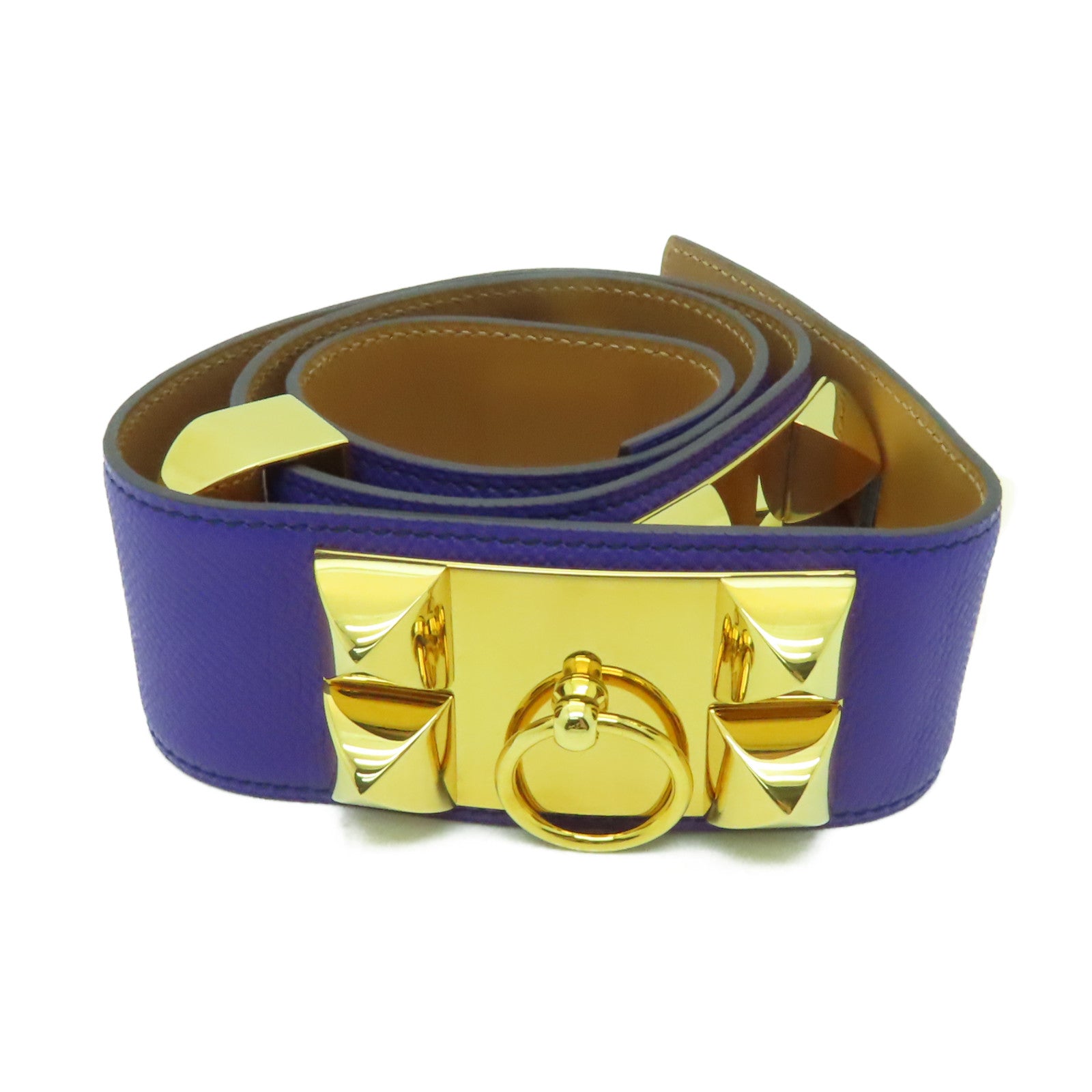 HERMES Epsom皮革COLLIER DE CHIEN BELT金扣皮帶紫色