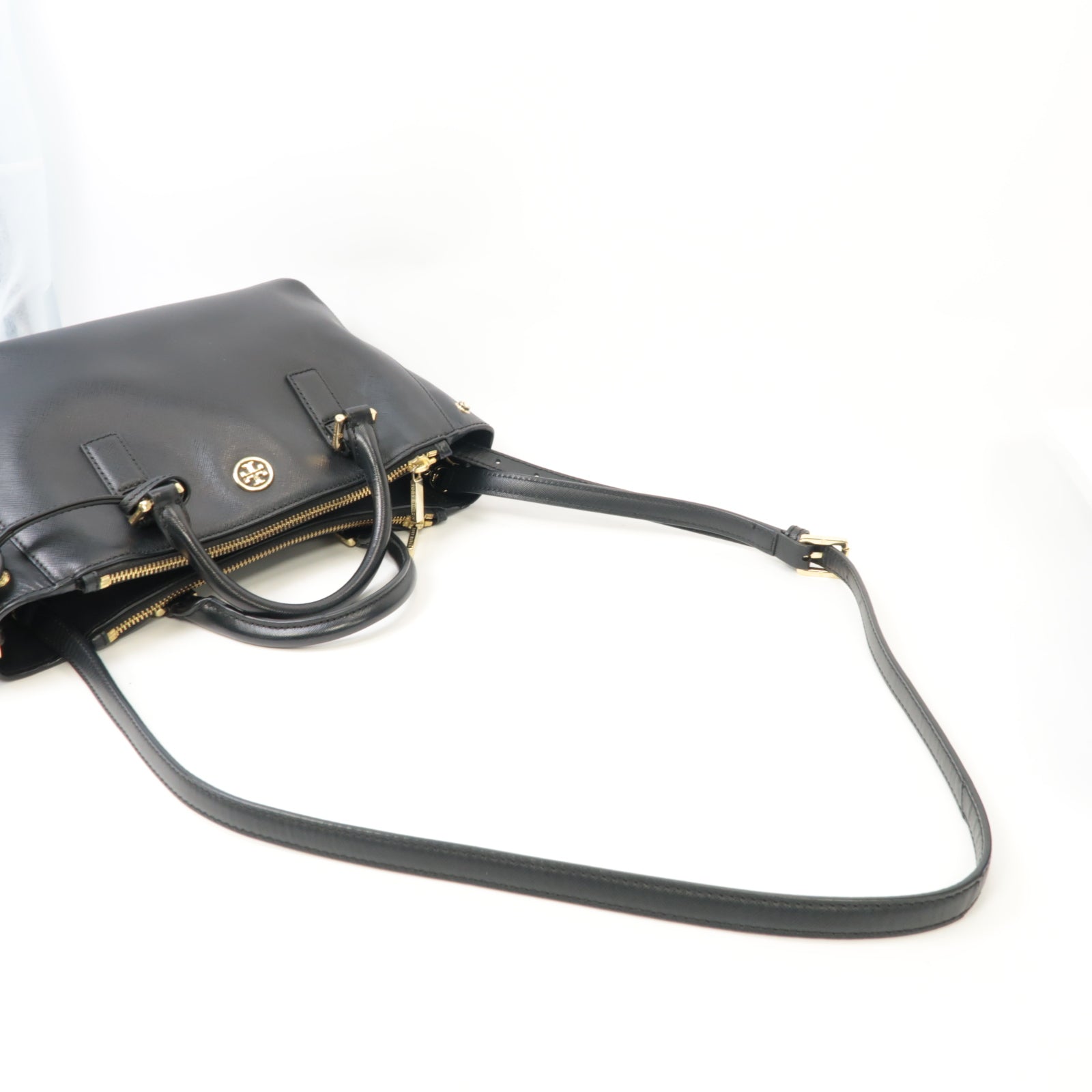 Tory Burch 牛皮皮革2 Way Shoulder金扣手挽肩背兩用袋黑色