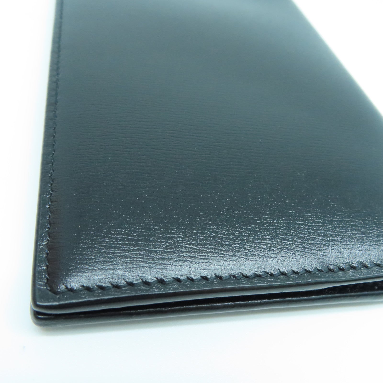 SAINT LAURENT Calfskin Leather Wallet Gold Buckle Wallet Black