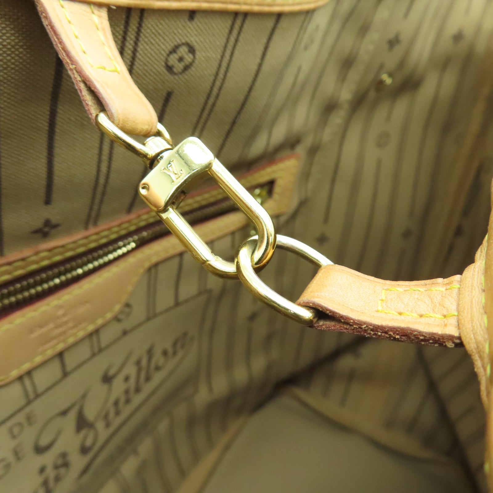 LOUIS VUITTON Monogram Neverfull MM金扣手挽袋棕色