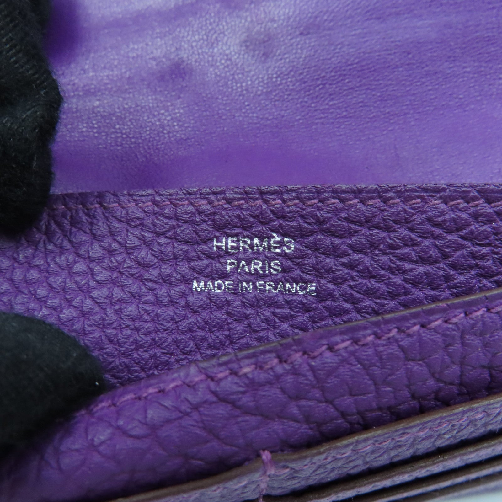 HERMES Togo Leather Dogon GM Silver Buckle Long Wallet Ultra Violet Purple